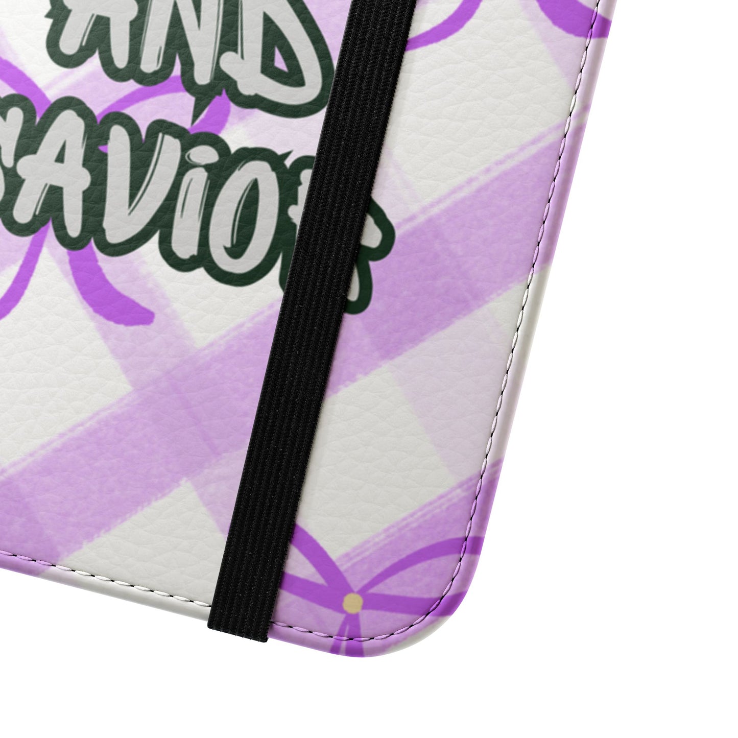 Christian Flip Phone Case — "Jesus Is My Lord and Savior" Purple Bow Plaid Wallet