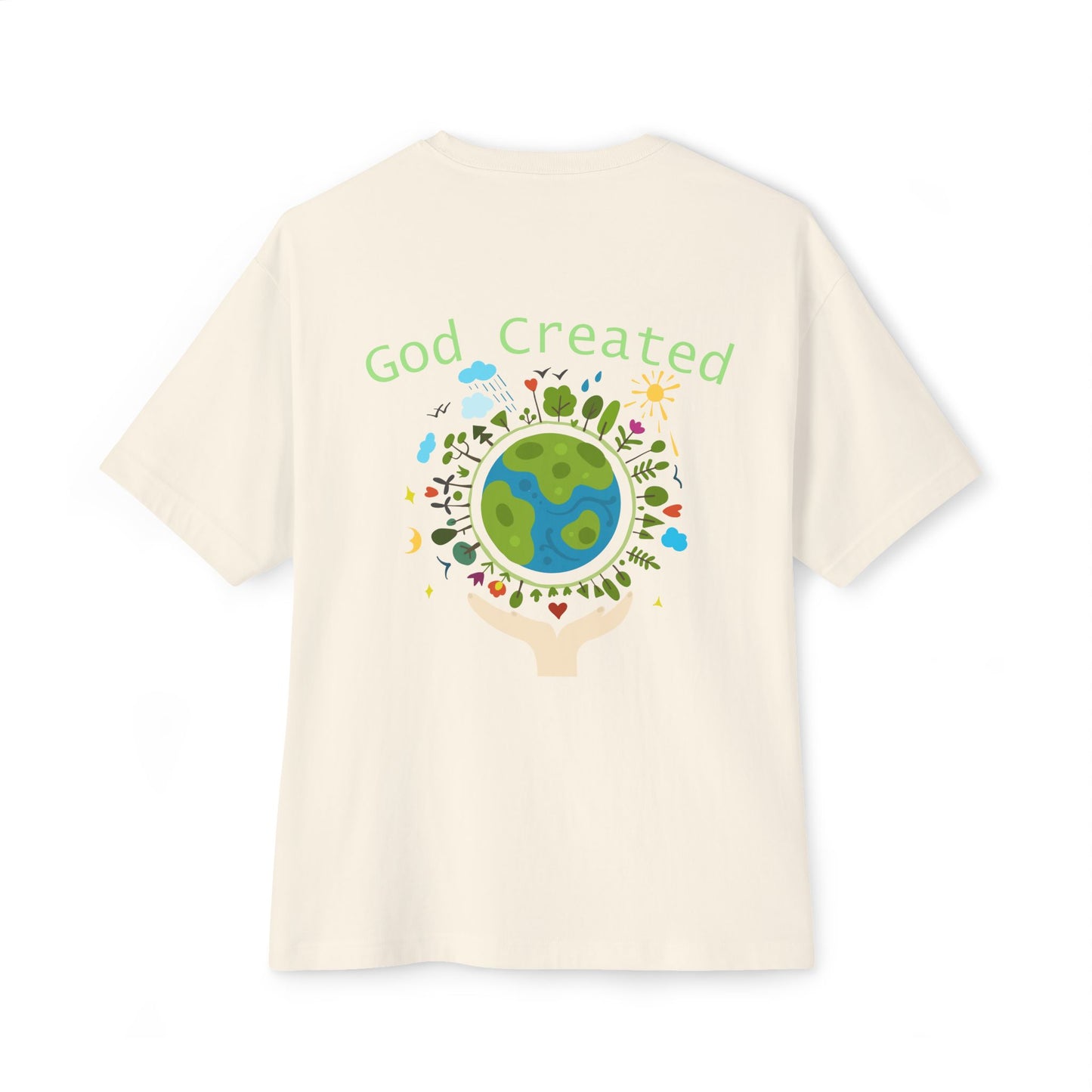 T-Shirt — "God Created" Earth Graphic Tee (Eco, Faith & Nature Love)