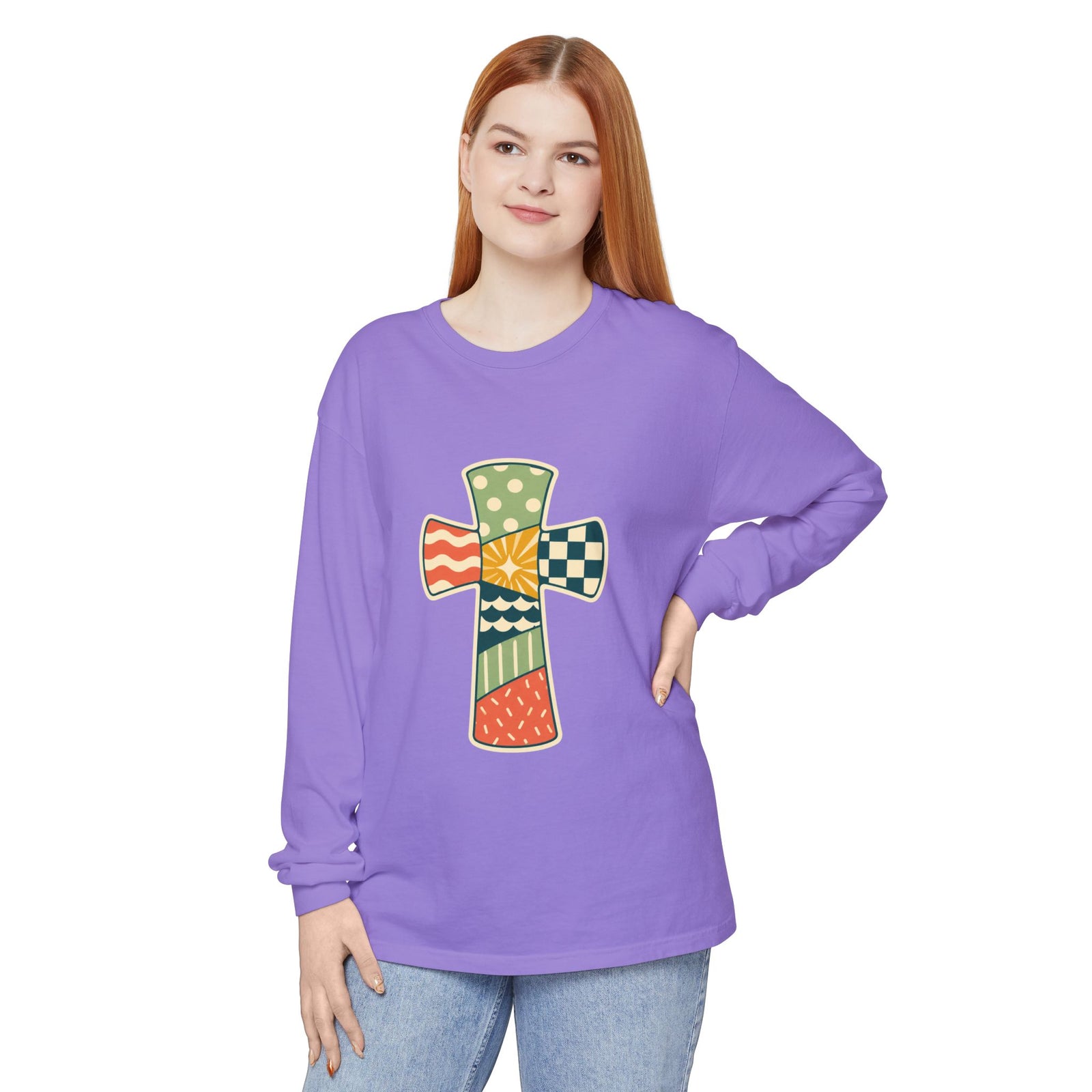 Patchwork Cross Long Sleeve T-Shirt
