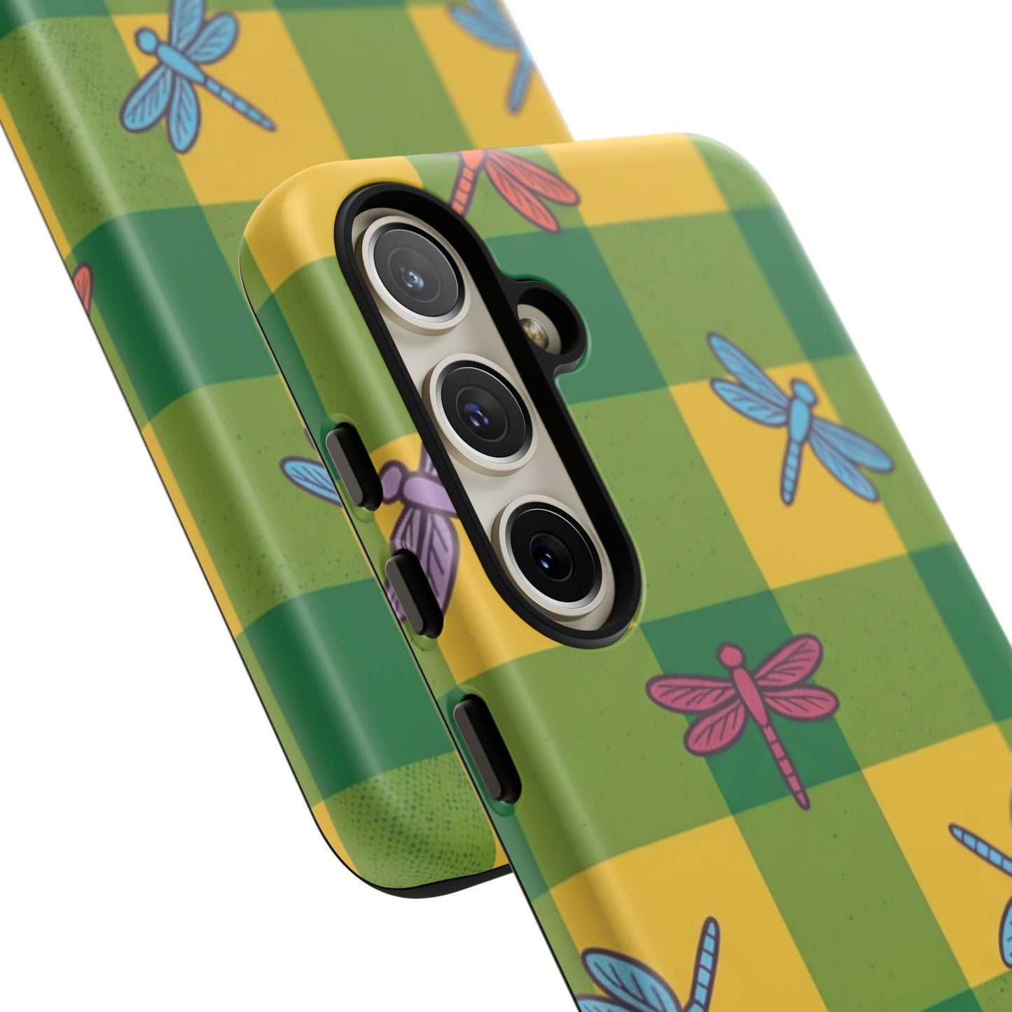 Dragonfly Check Phone Case — Colorful Plaid Protective Tough Case