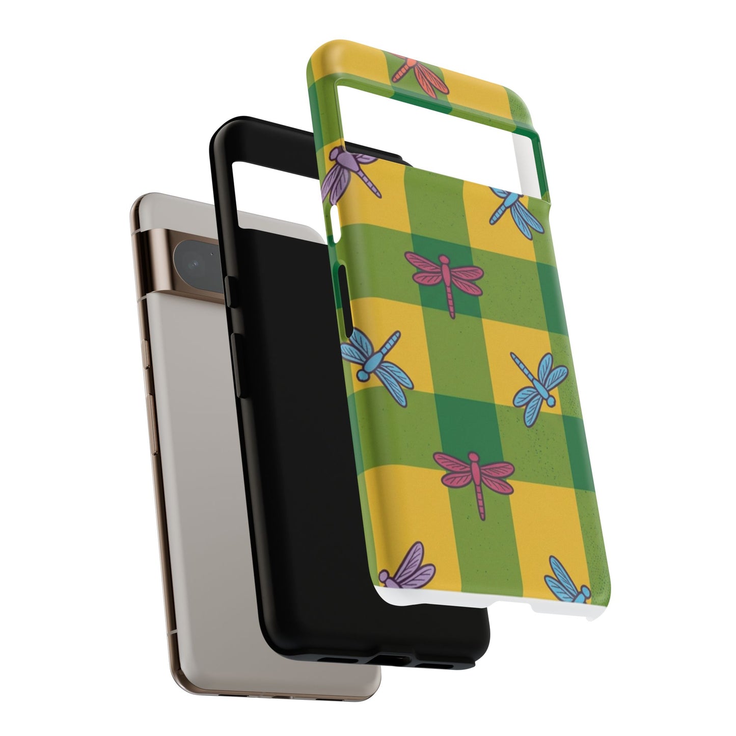 Dragonfly Check Phone Case — Colorful Plaid Protective Tough Case