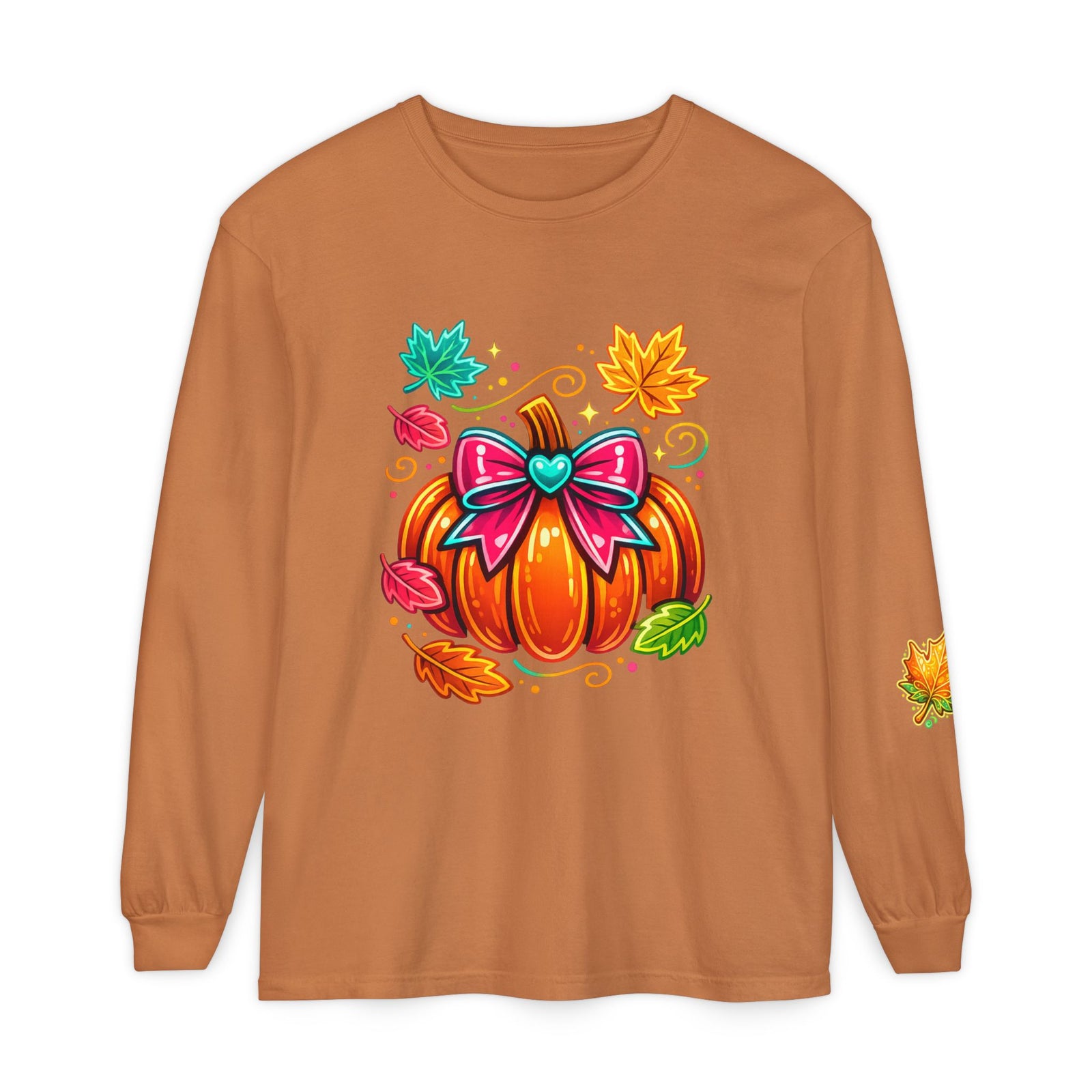 Autumn Pumpkin Bow Long Sleeve Tee