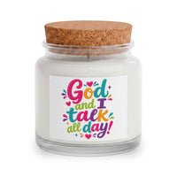 Load image into Gallery viewer, Blush &amp; Bloom Gift Set — 'God and I Talk All Day' Candle, Pink Knit Blanket, Crochet Bouquet &amp; Bow Clip