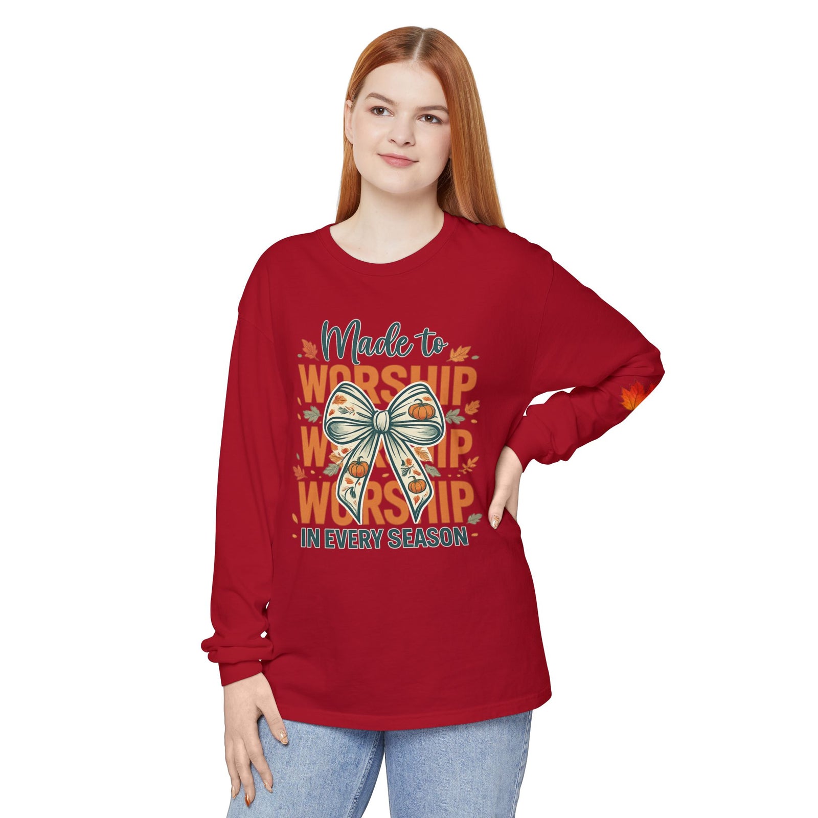 Long Sleeve Tee — "Made to Worship in Every Season" Fall Faith Shirt