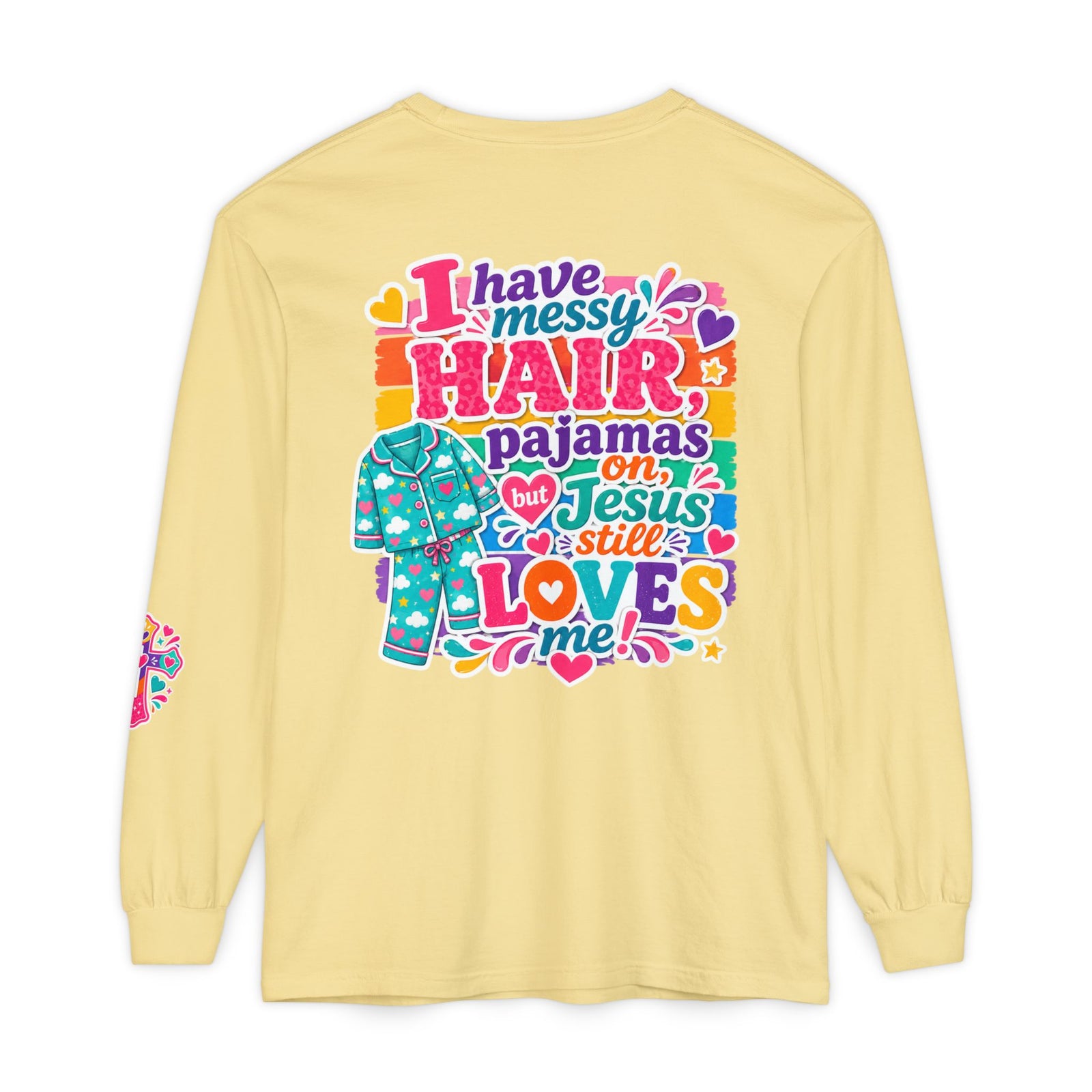 Christian Pajama Graphic Long Sleeve Tee — "...Jesus Still Loves Me"