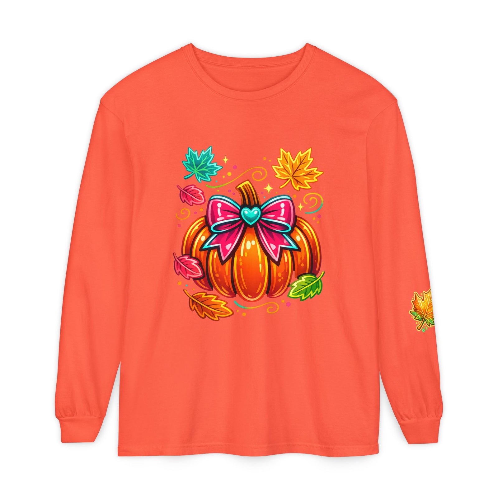 Autumn Pumpkin Bow Long Sleeve Tee