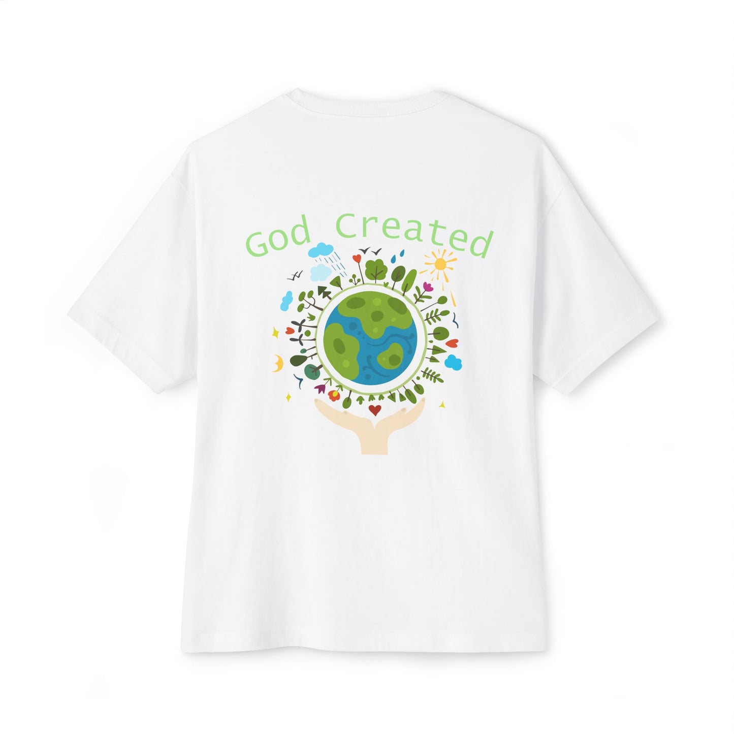 T-Shirt — "God Created" Earth Graphic Tee (Eco, Faith & Nature Love)