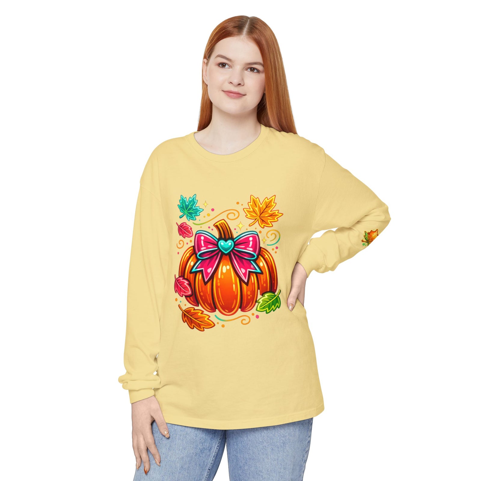 Autumn Pumpkin Bow Long Sleeve Tee