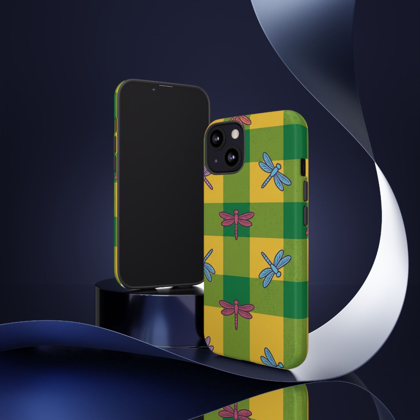 Dragonfly Check Phone Case — Colorful Plaid Protective Tough Case