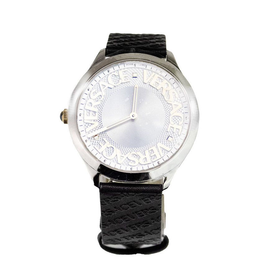 Versace Silver Halo 38mm Leather Strap Watch