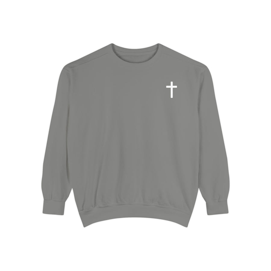 Christian Sweatshirt — Small Cross (Front) + "Jesus Loves You" Back