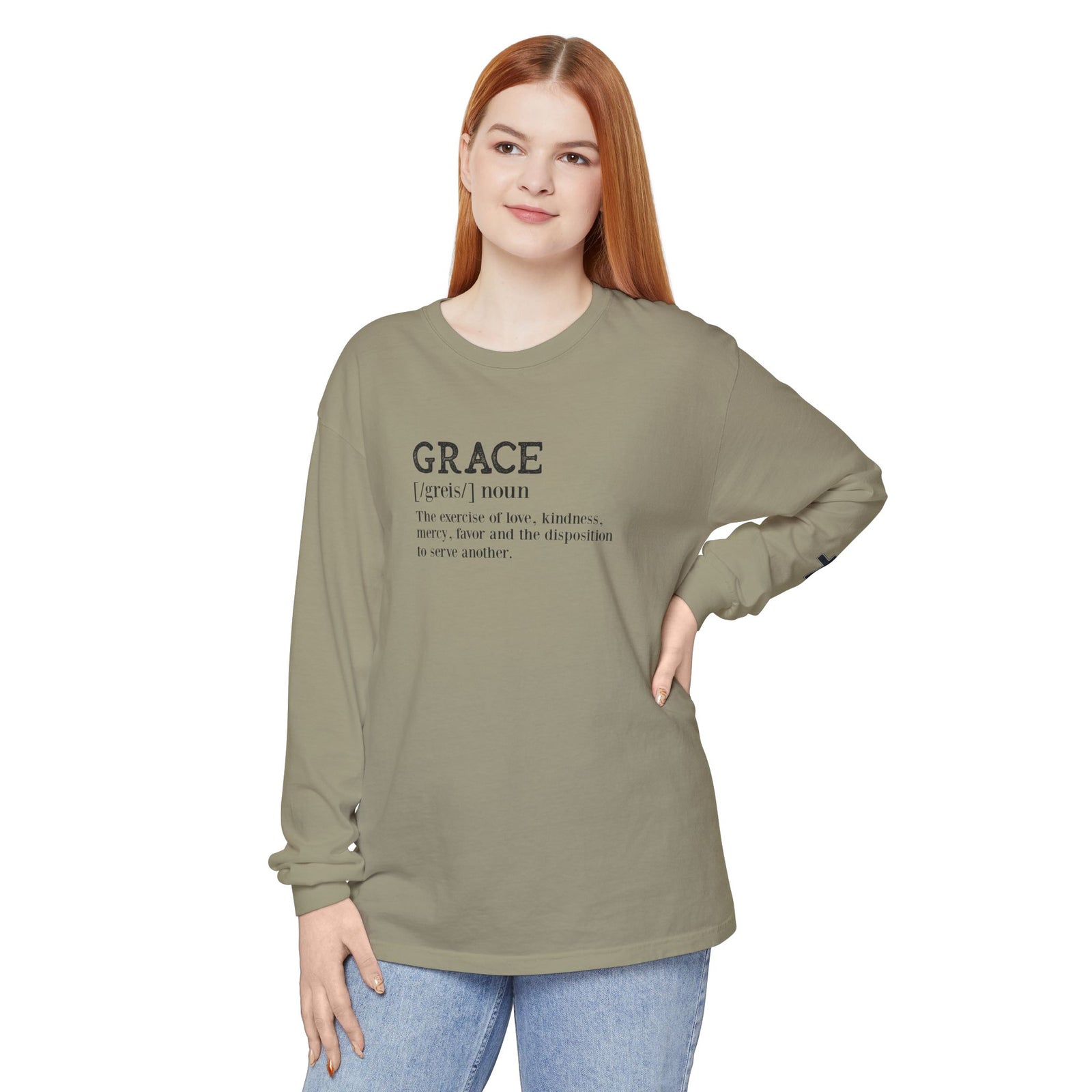 Grace Definition Long Sleeve Shirt — Christian Faith Cross Tee