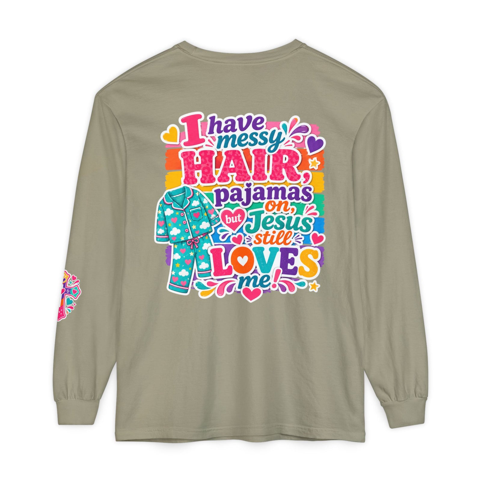 Christian Pajama Graphic Long Sleeve Tee — "...Jesus Still Loves Me"
