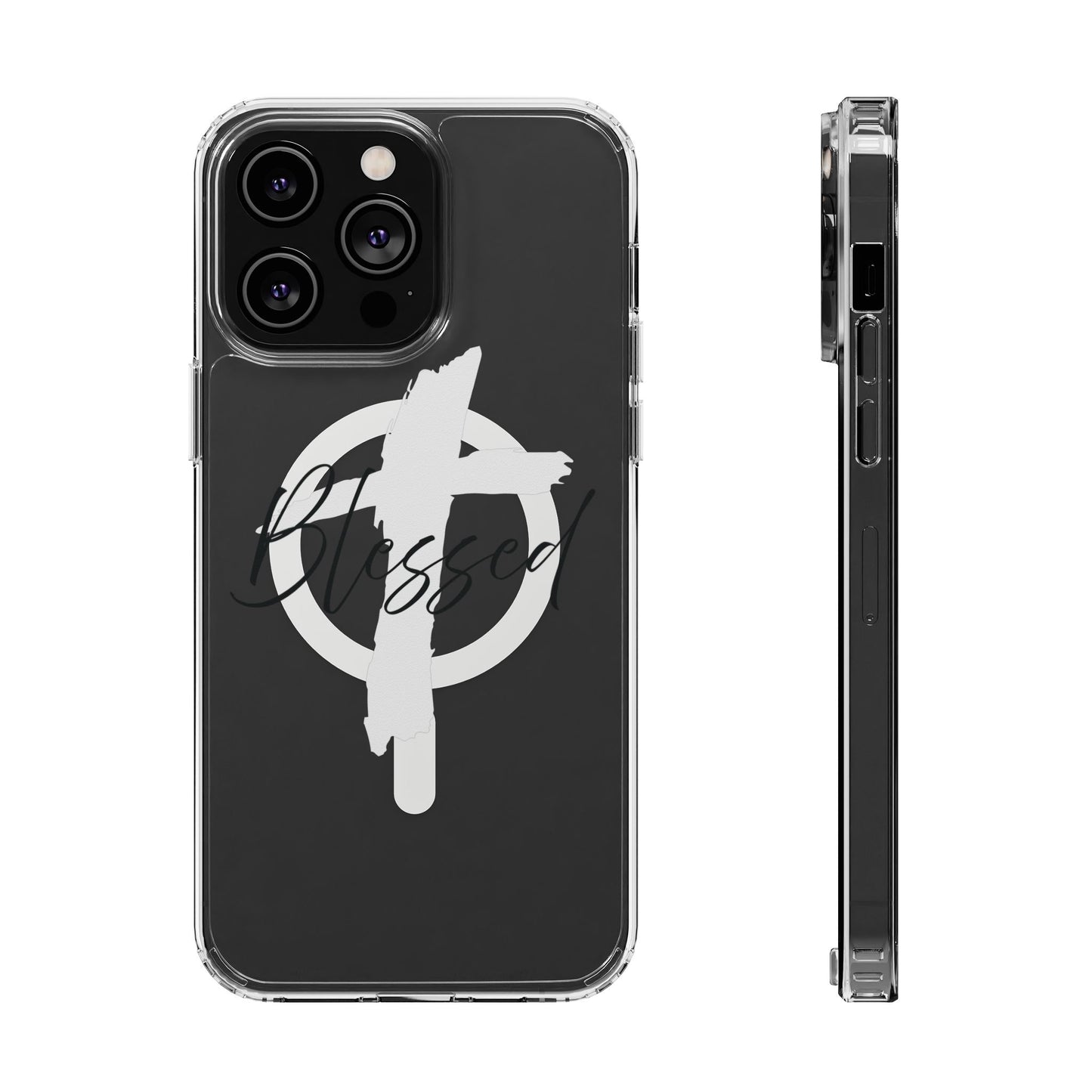 Clear Magnetic Phone Case — "Blessed" Cross Graphic