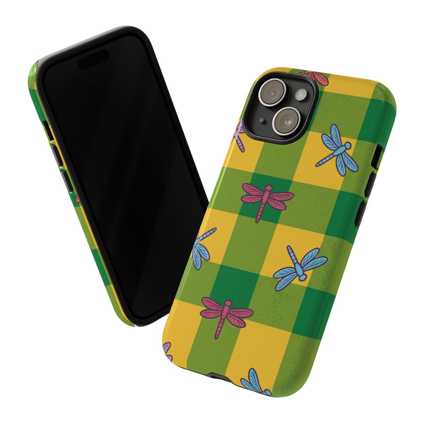 Dragonfly Check Phone Case — Colorful Plaid Protective Tough Case