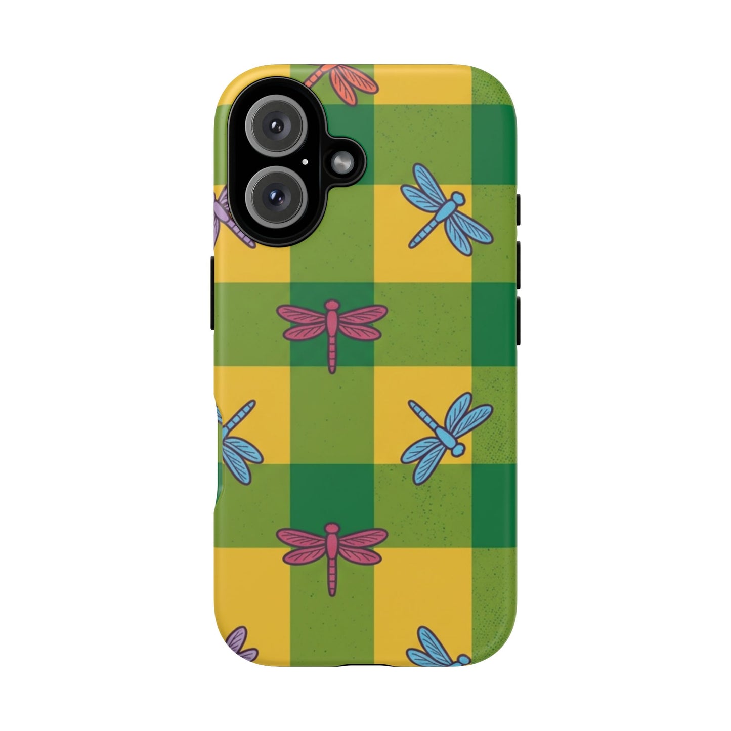 Dragonfly Check Phone Case — Colorful Plaid Protective Tough Case