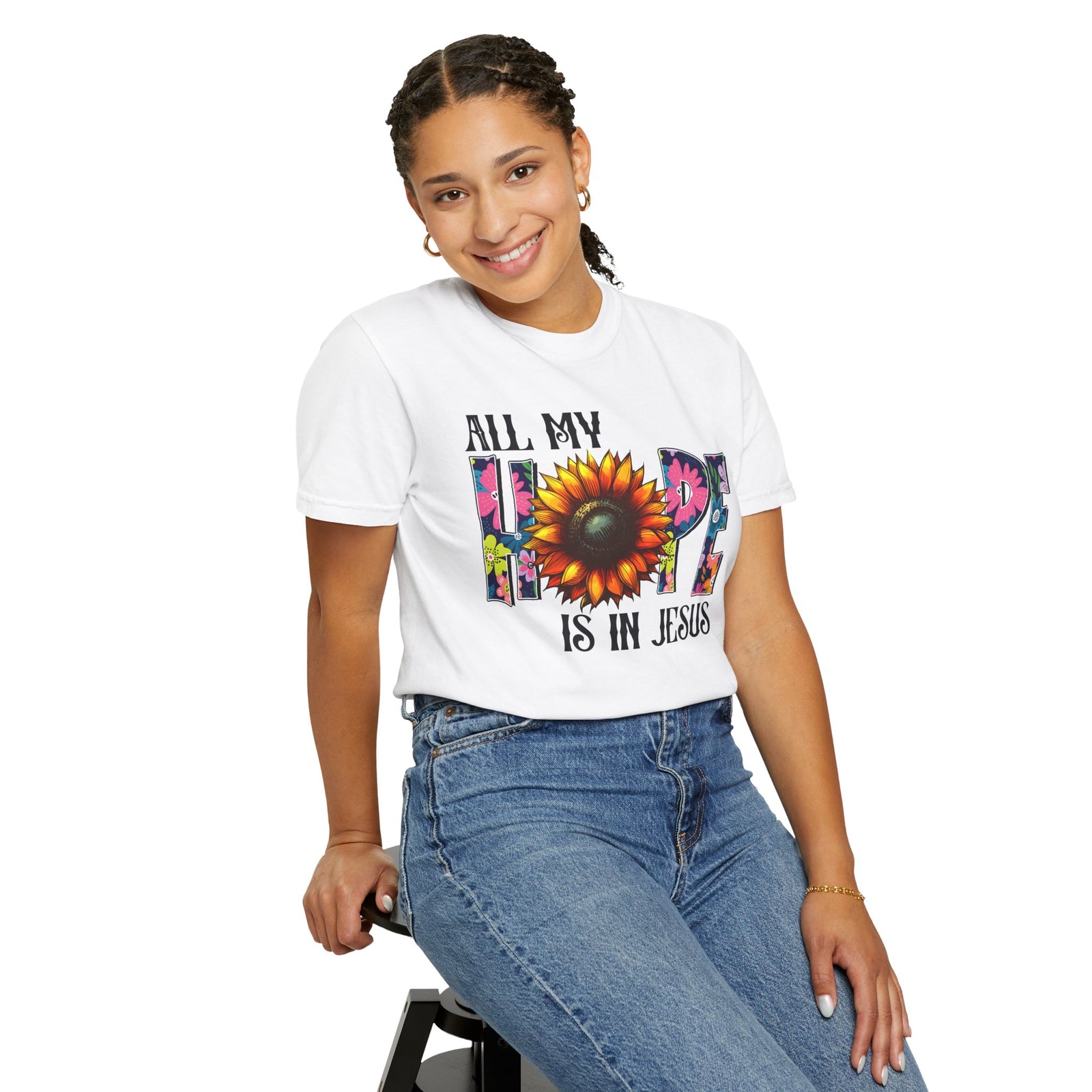T-Shirt — "All My Hope Is in Jesus" Sunflower Faith Tee