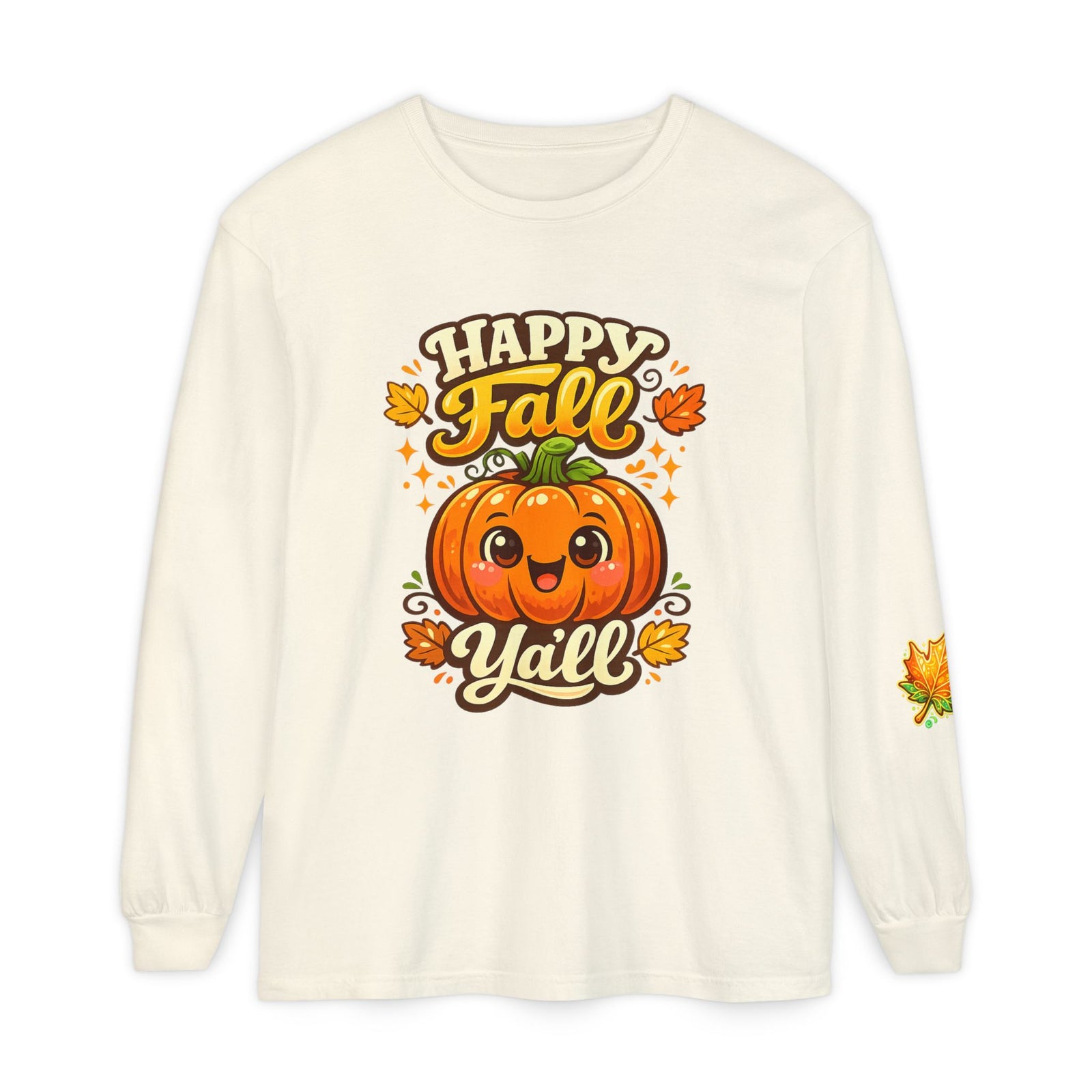 Happy Fall Y'all Long Sleeve Tee — Cute Pumpkin Autumn Shirt