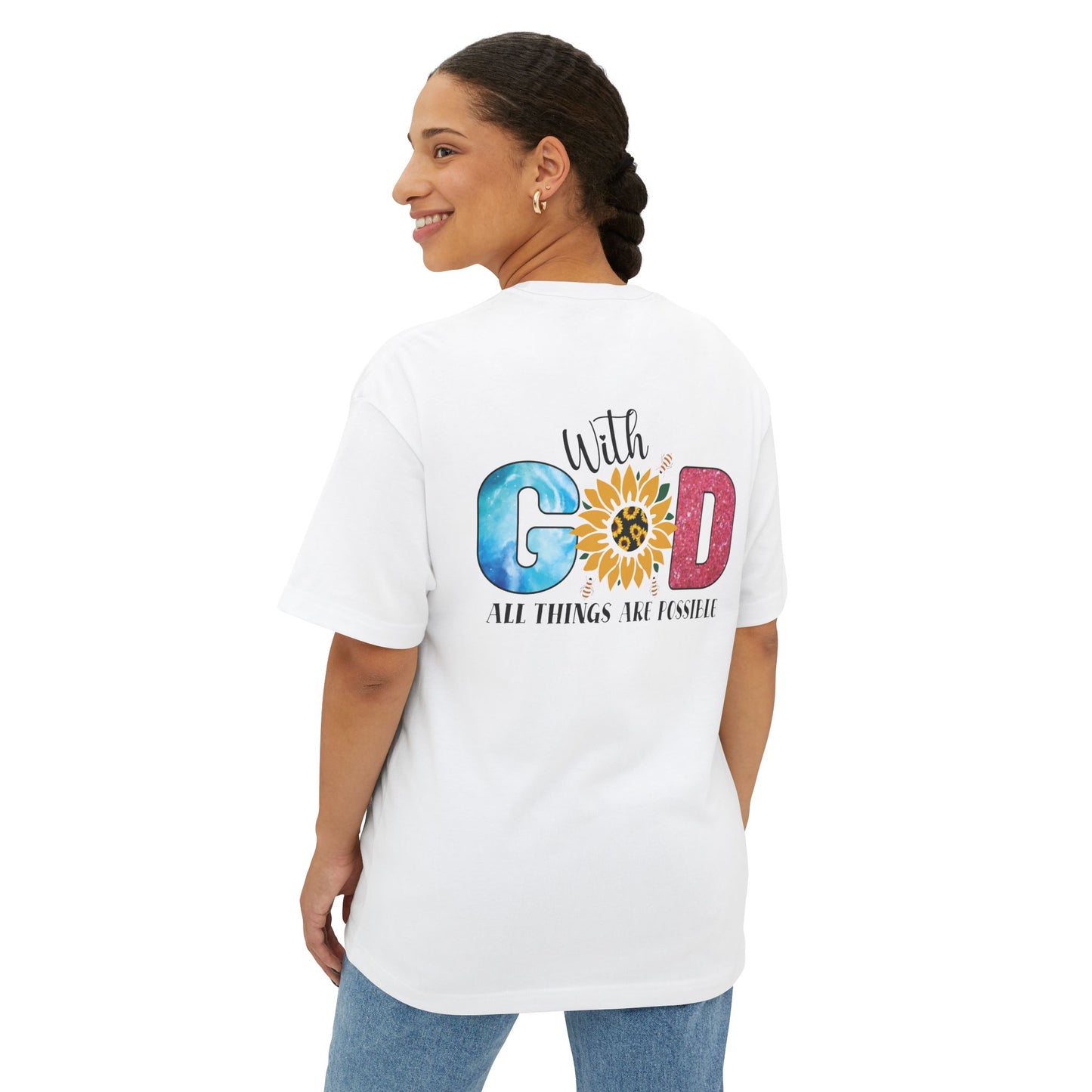 With God Tee — 'All Things Are Possible' Floral Sunflower Faith T-Shirt