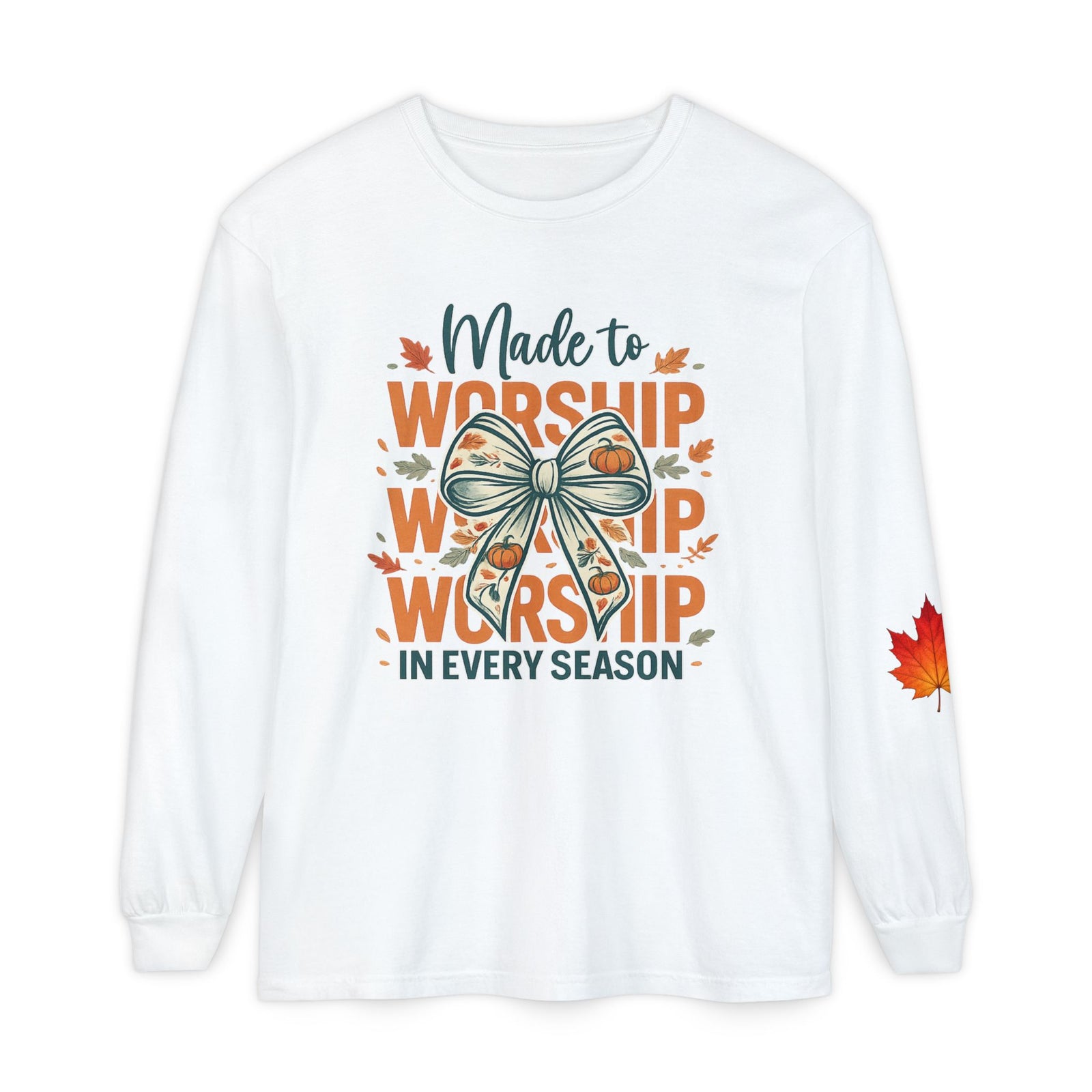 Long Sleeve Tee — "Made to Worship in Every Season" Fall Faith Shirt