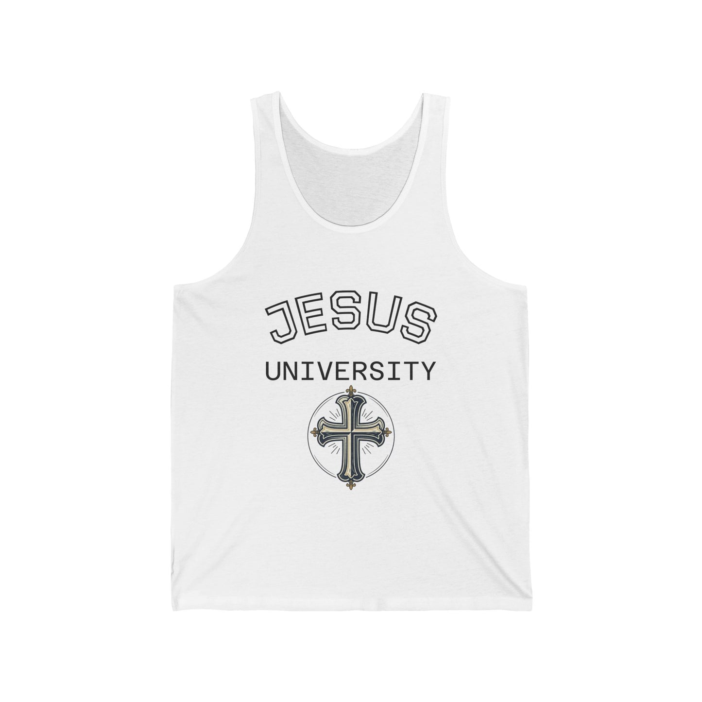 Jesus University Tank Top — Faith-Inspired Christian Cross Campus Style