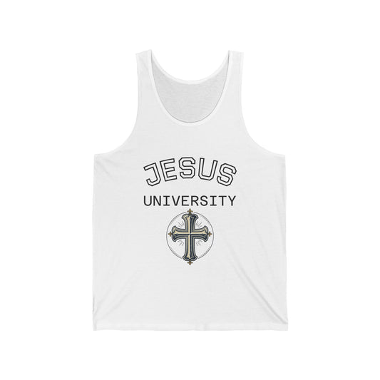 Jesus University Tank Top — Faith-Inspired Christian Cross Campus Style