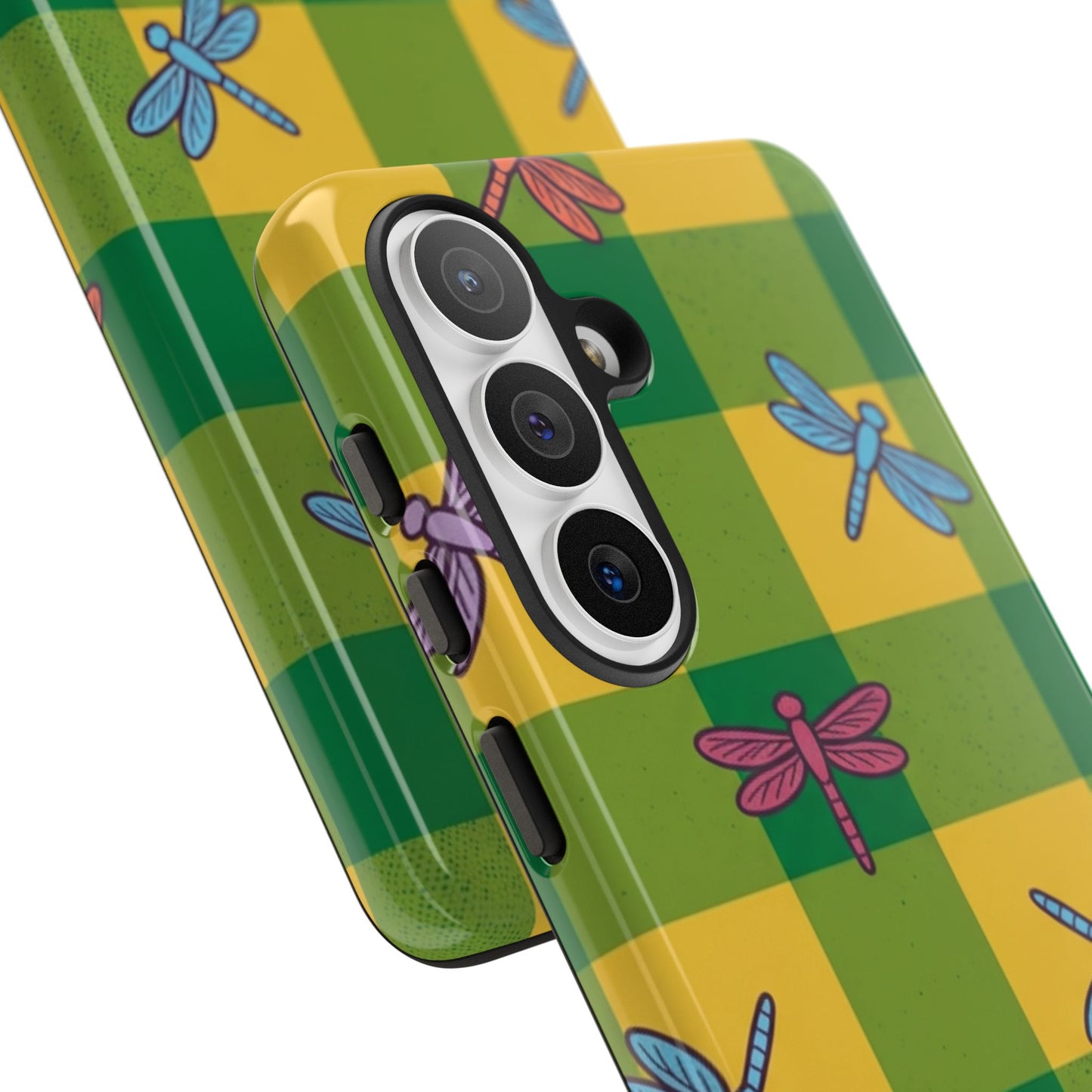 Dragonfly Check Phone Case — Colorful Plaid Protective Tough Case