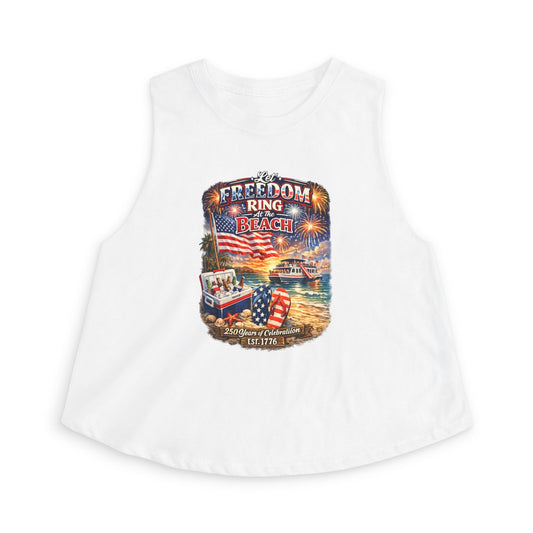 Freedom Pier Beach Graphic Crop Top — Patriotic 4th of July Tank