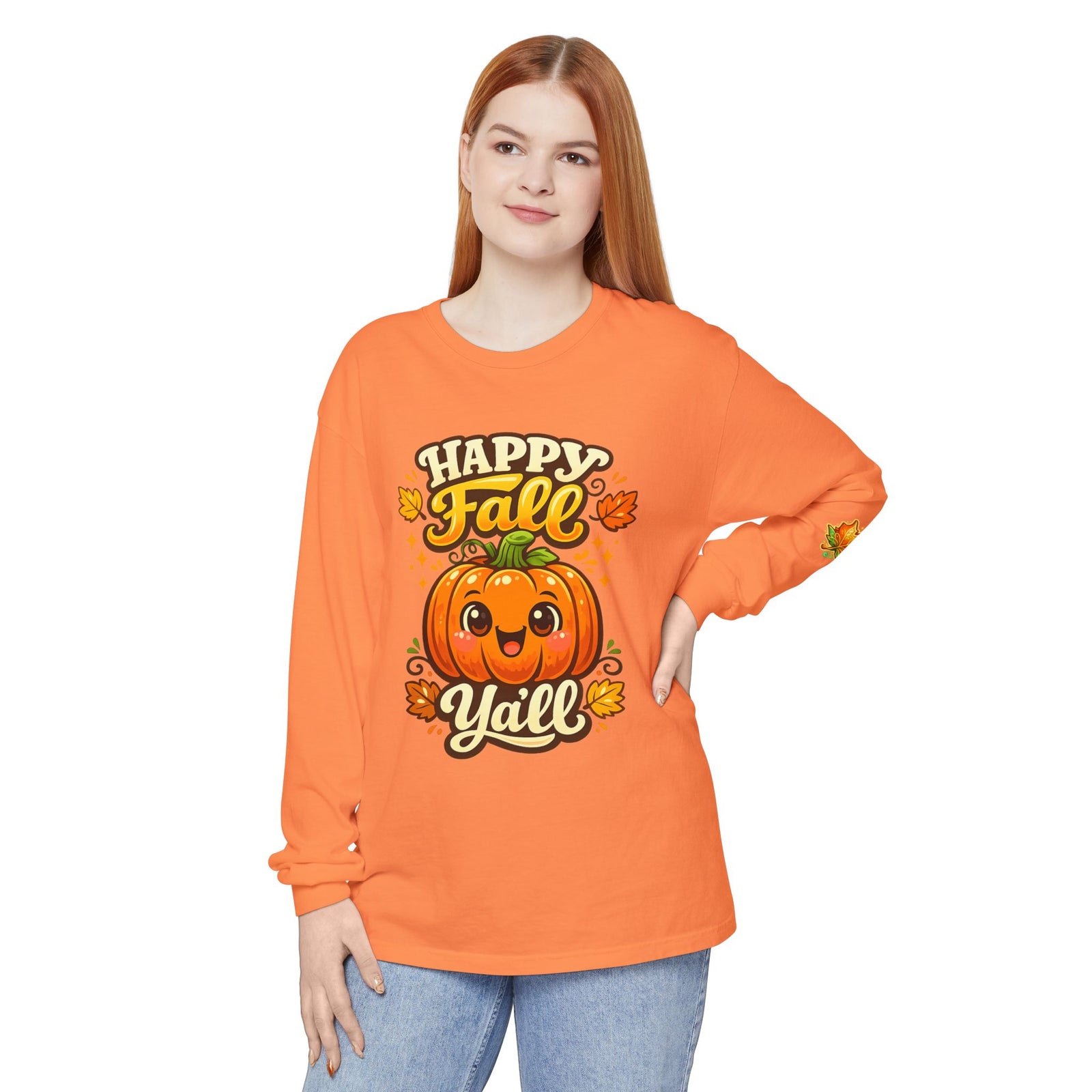 Happy Fall Y'all Long Sleeve Tee — Cute Pumpkin Autumn Shirt