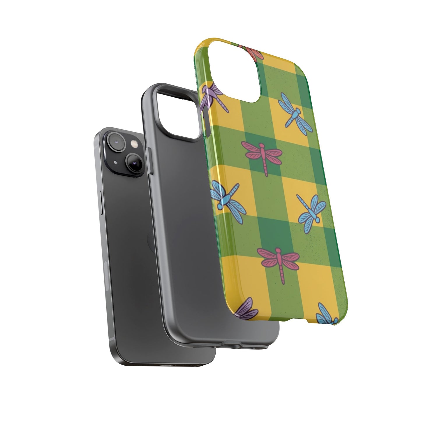 Dragonfly Check Phone Case — Colorful Plaid Protective Tough Case