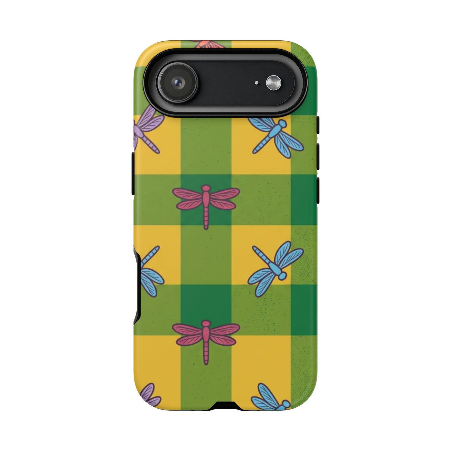 Dragonfly Check Phone Case — Colorful Plaid Protective Tough Case