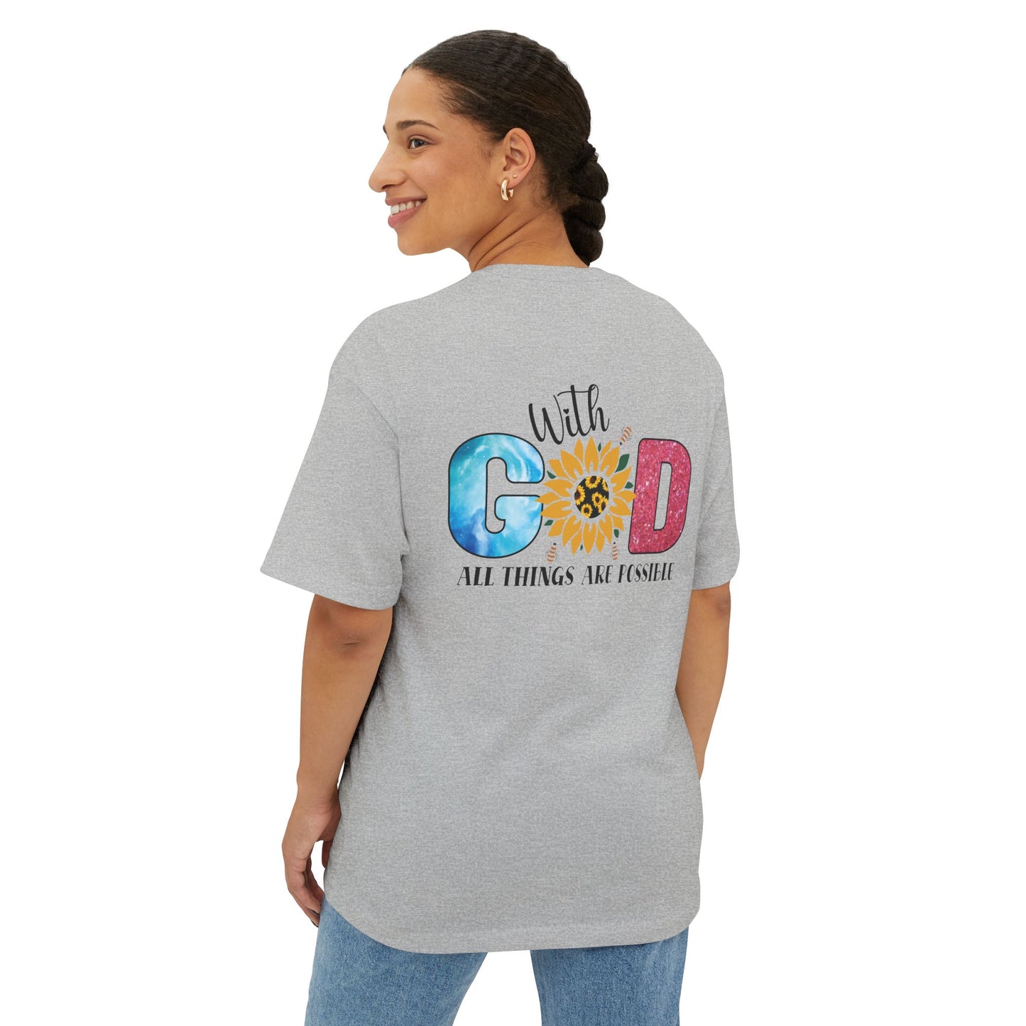 With God Tee — 'All Things Are Possible' Floral Sunflower Faith T-Shirt