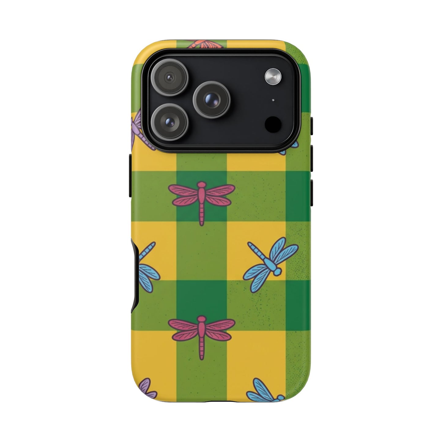 Dragonfly Check Phone Case — Colorful Plaid Protective Tough Case