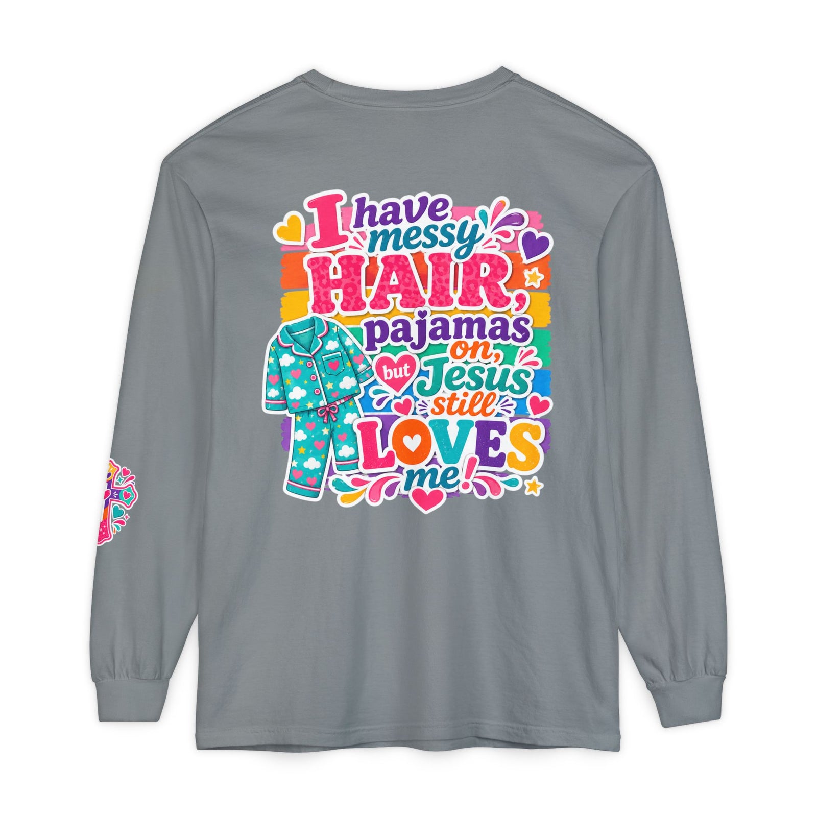 Christian Pajama Graphic Long Sleeve Tee — "...Jesus Still Loves Me"