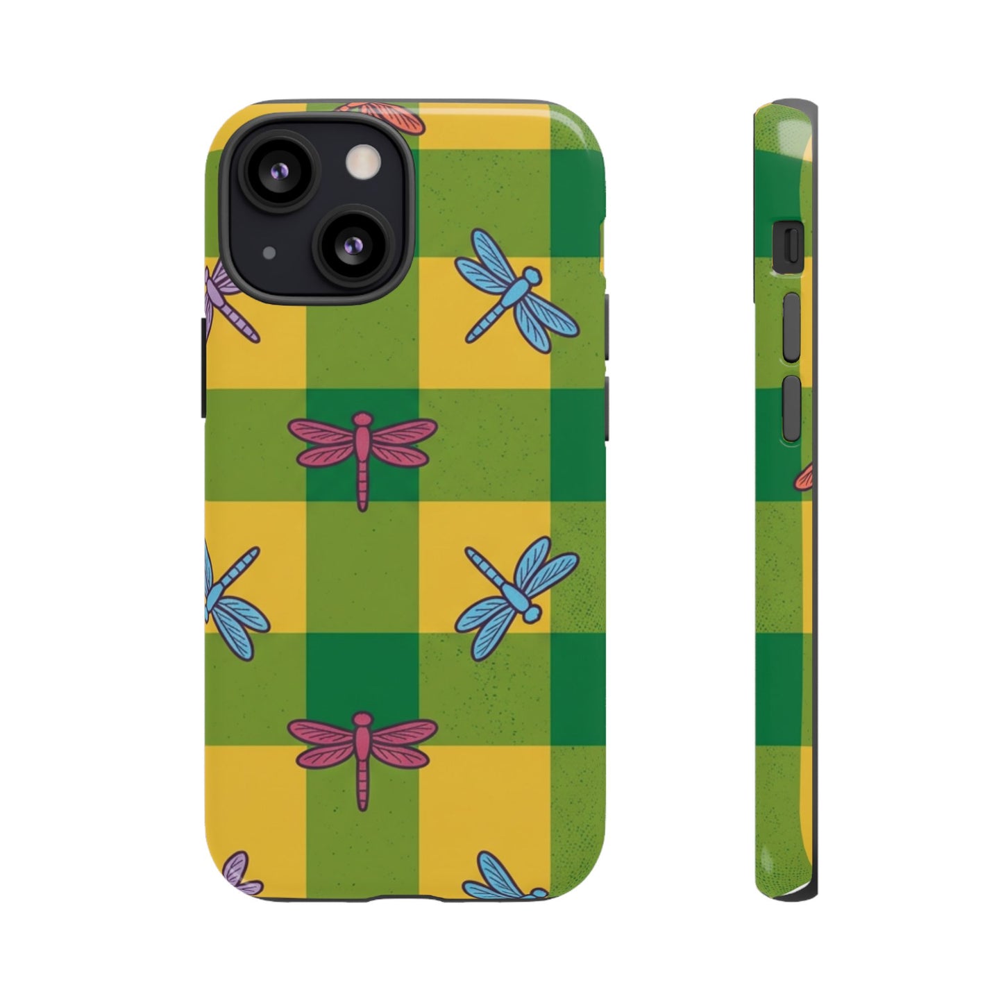 Dragonfly Check Phone Case — Colorful Plaid Protective Tough Case