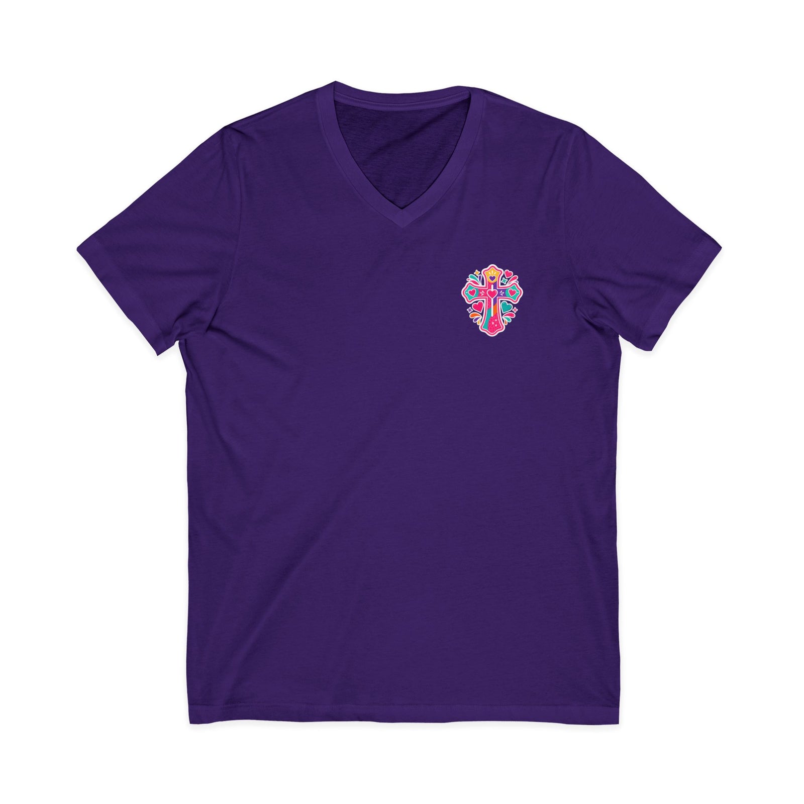Christian V‑Neck Tee — "Warning I Tell Everyone About Jesus" Colorful Faith Shirt