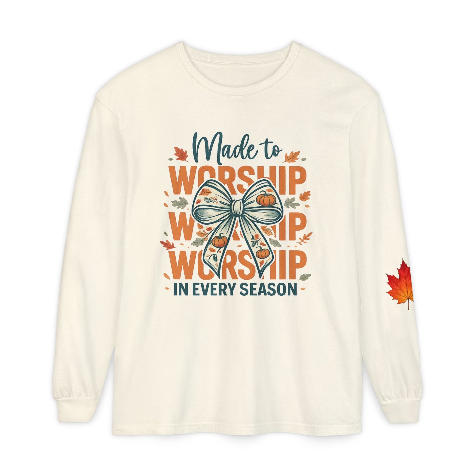 Long Sleeve Tee — "Made to Worship in Every Season" Fall Faith Shirt
