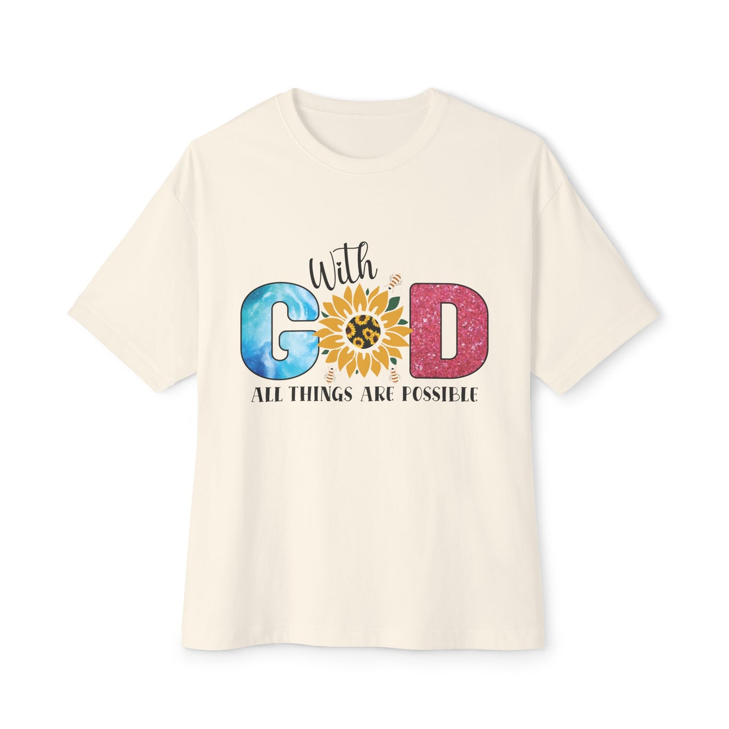 With God Tee — 'All Things Are Possible' Floral Sunflower Faith T-Shirt
