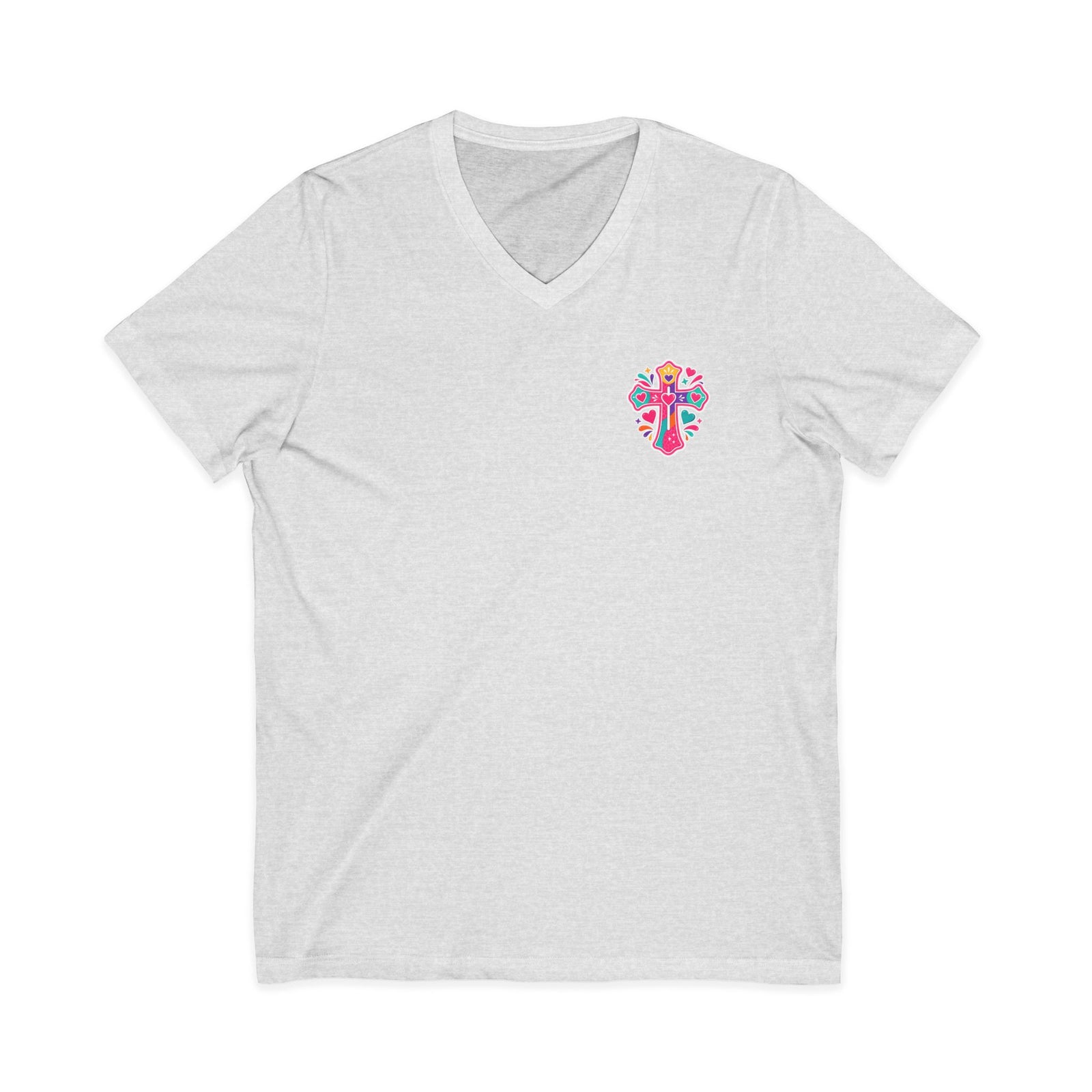 Christian V‑Neck Tee — "Warning I Tell Everyone About Jesus" Colorful Faith Shirt