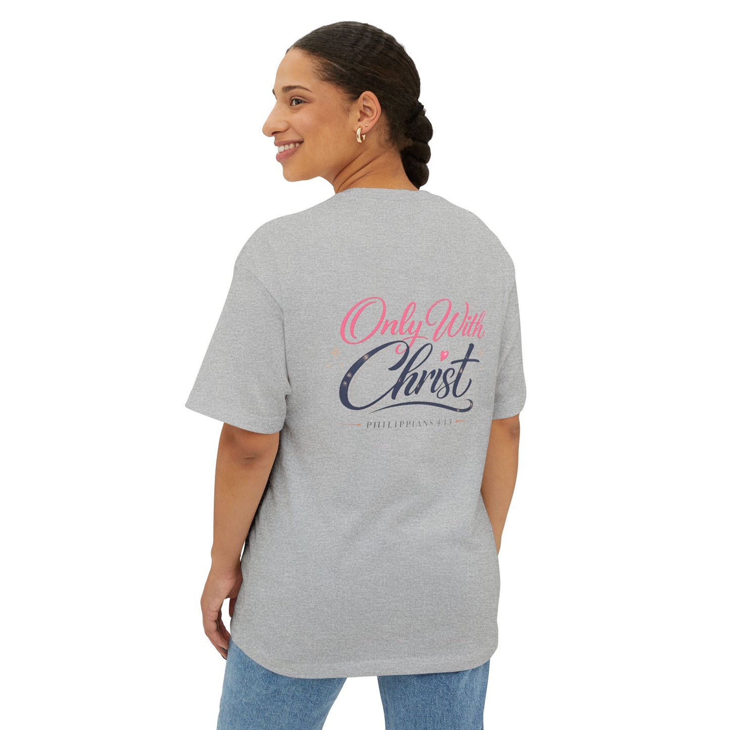 Faith Graphic Tee — "Only With Christ" Oversized Boxy T-Shirt
