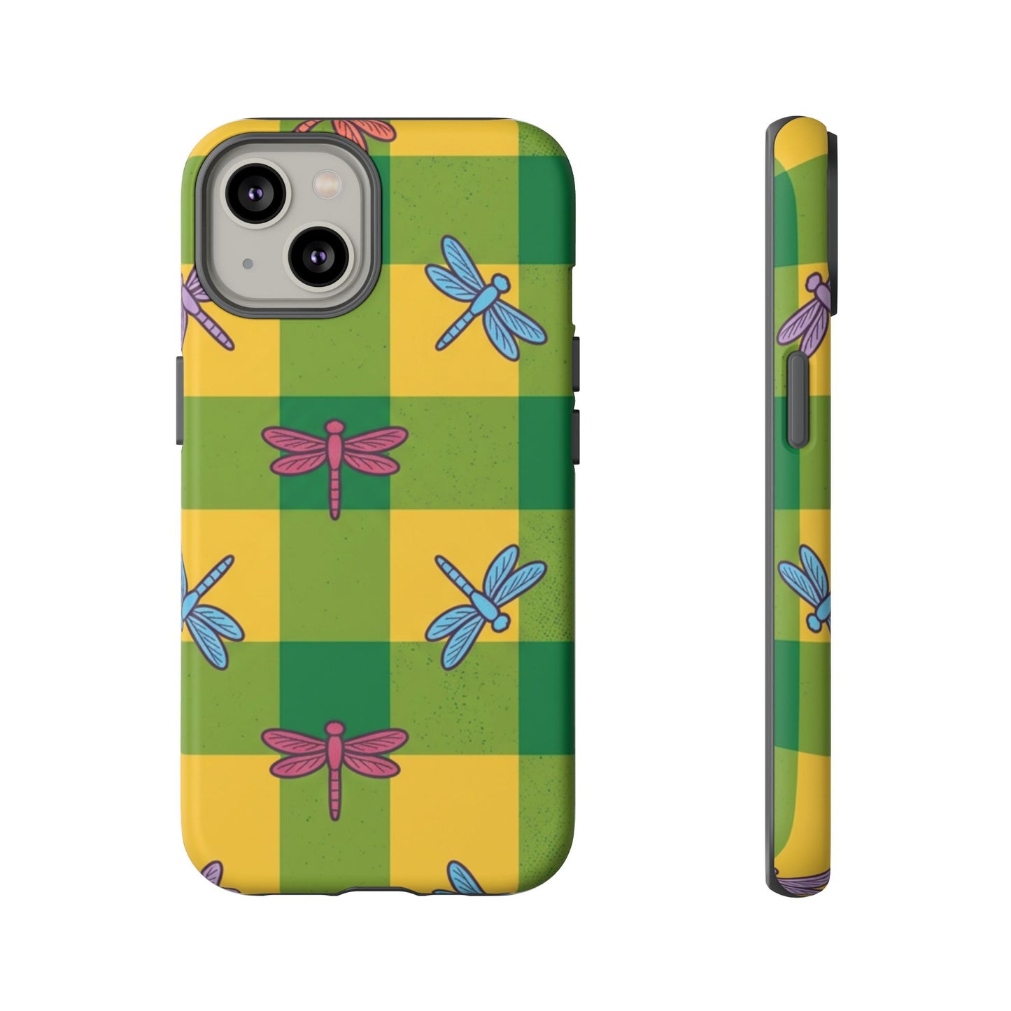 Dragonfly Check Phone Case — Colorful Plaid Protective Tough Case