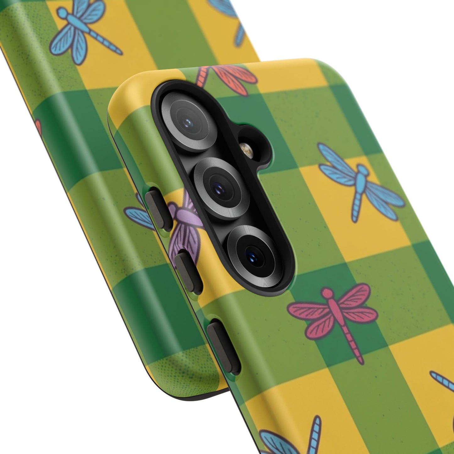 Dragonfly Check Phone Case — Colorful Plaid Protective Tough Case