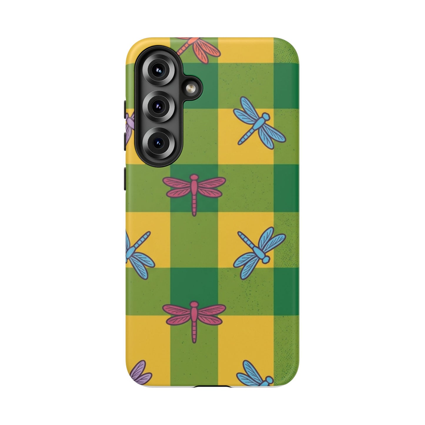 Dragonfly Check Phone Case — Colorful Plaid Protective Tough Case