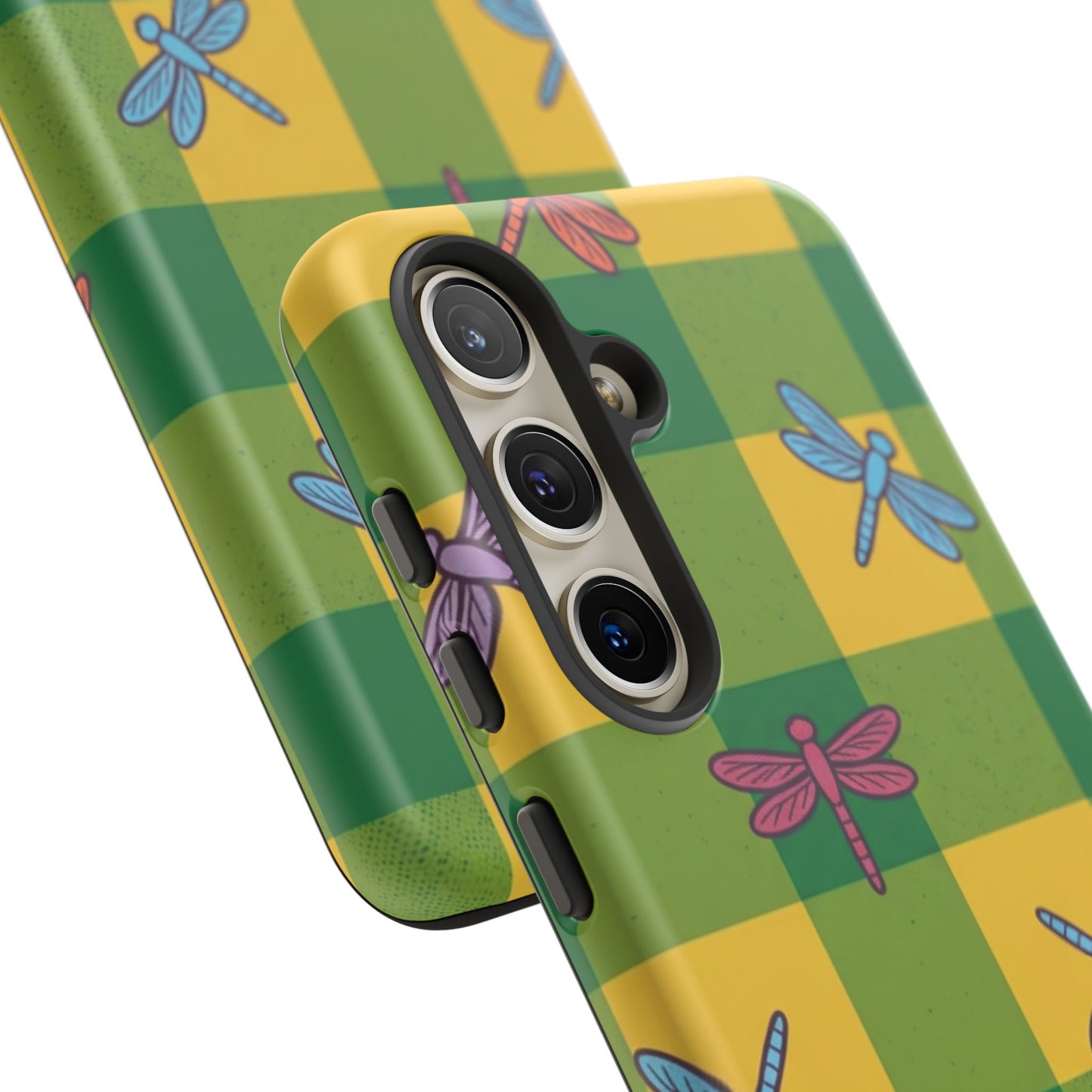 Dragonfly Check Phone Case — Colorful Plaid Protective Tough Case