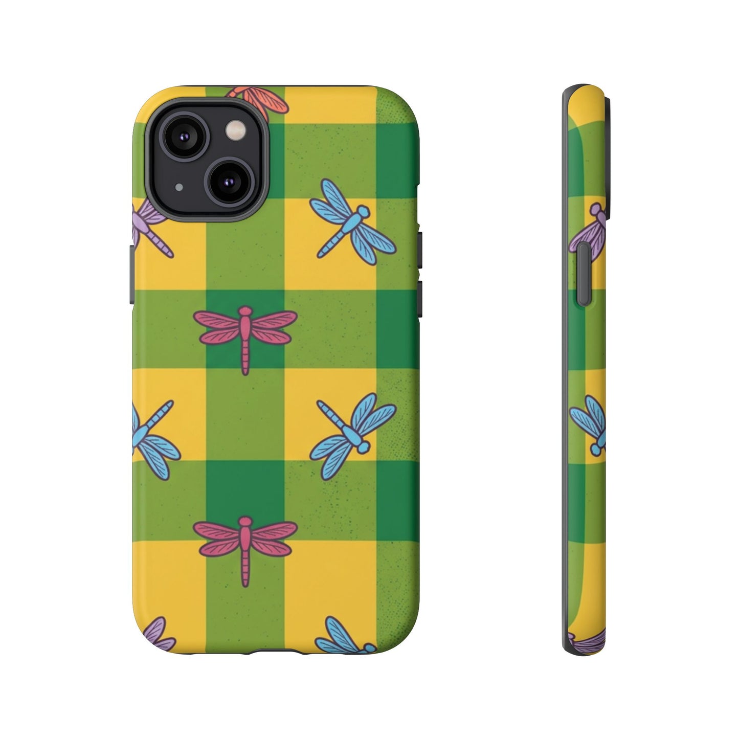 Dragonfly Check Phone Case — Colorful Plaid Protective Tough Case