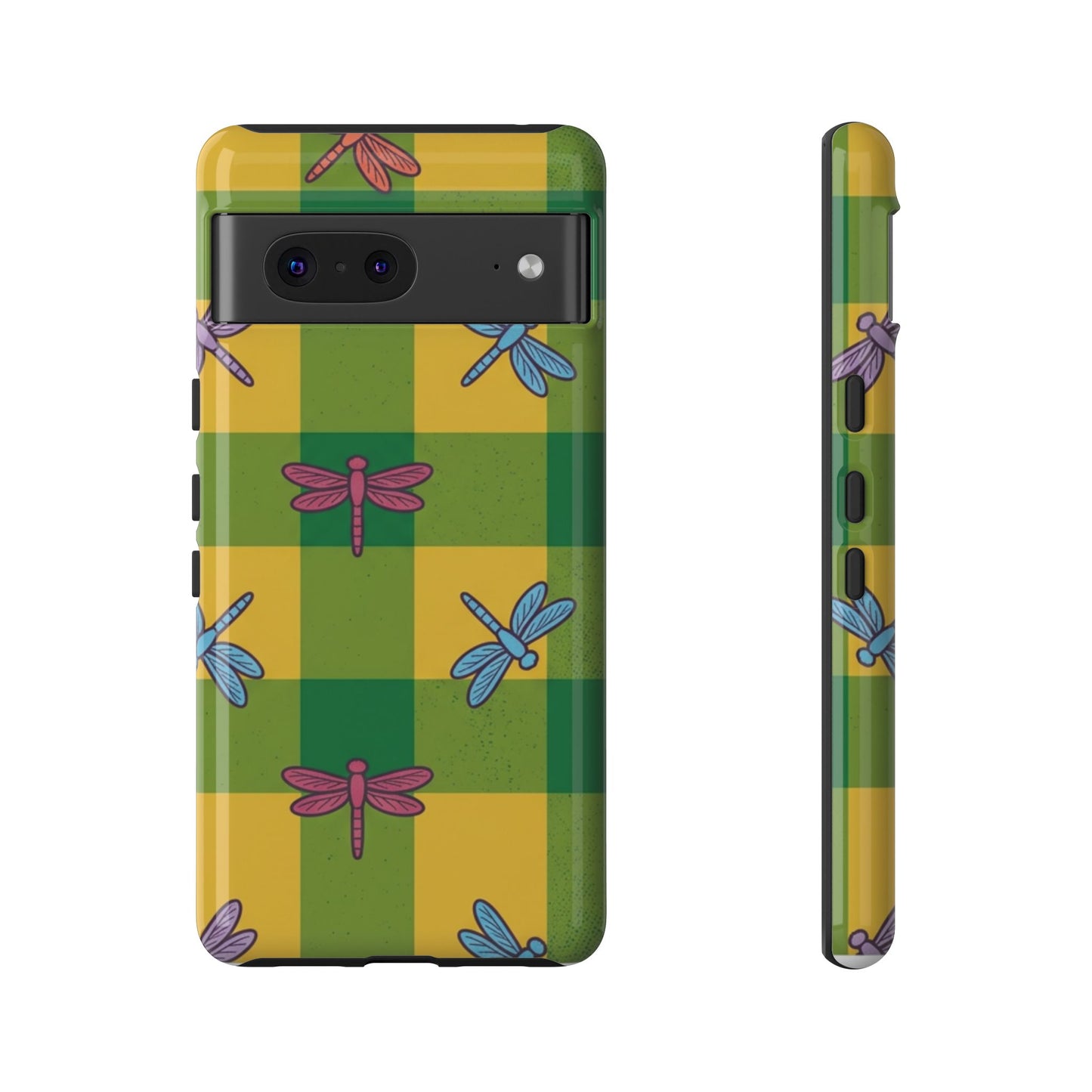 Dragonfly Check Phone Case — Colorful Plaid Protective Tough Case
