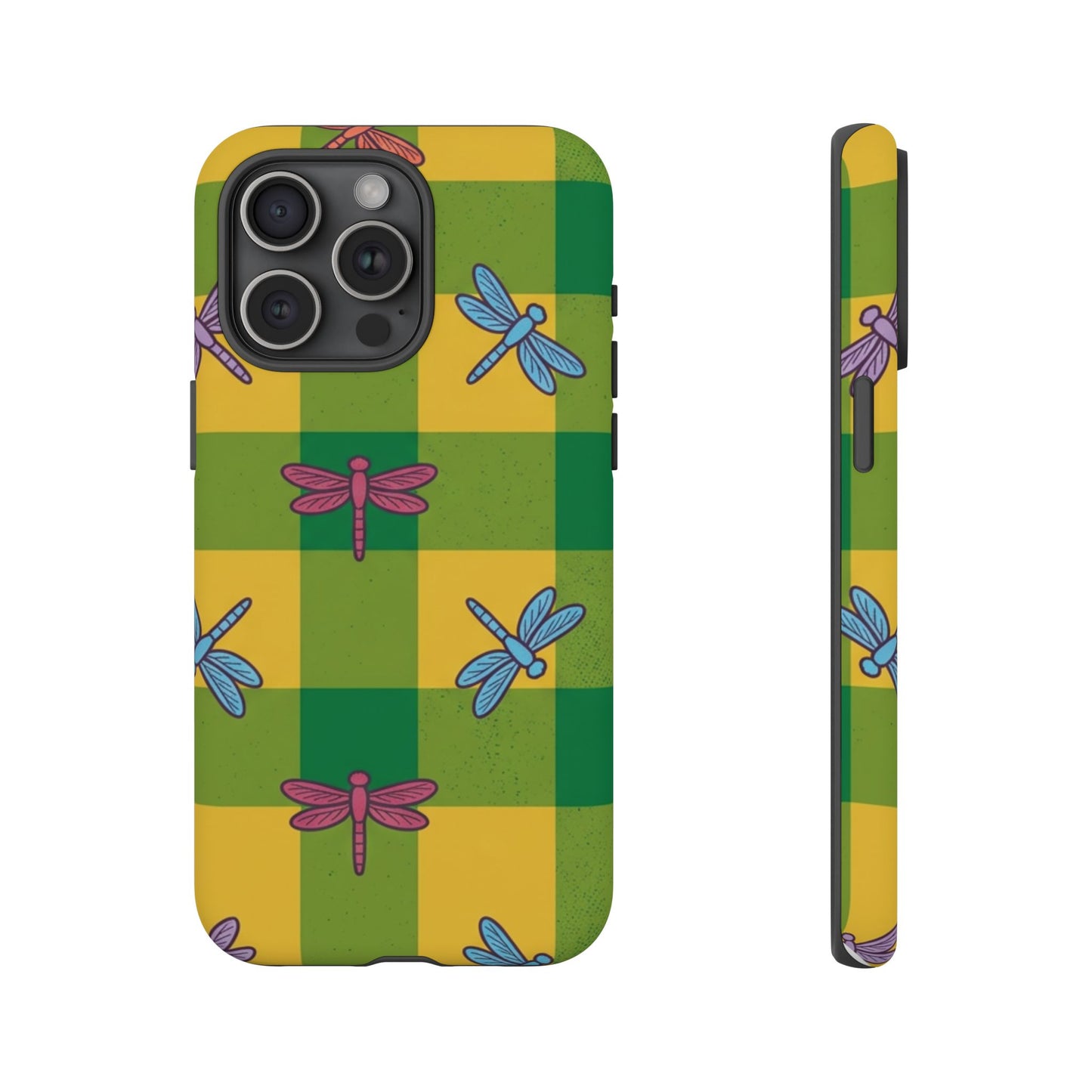 Dragonfly Check Phone Case — Colorful Plaid Protective Tough Case
