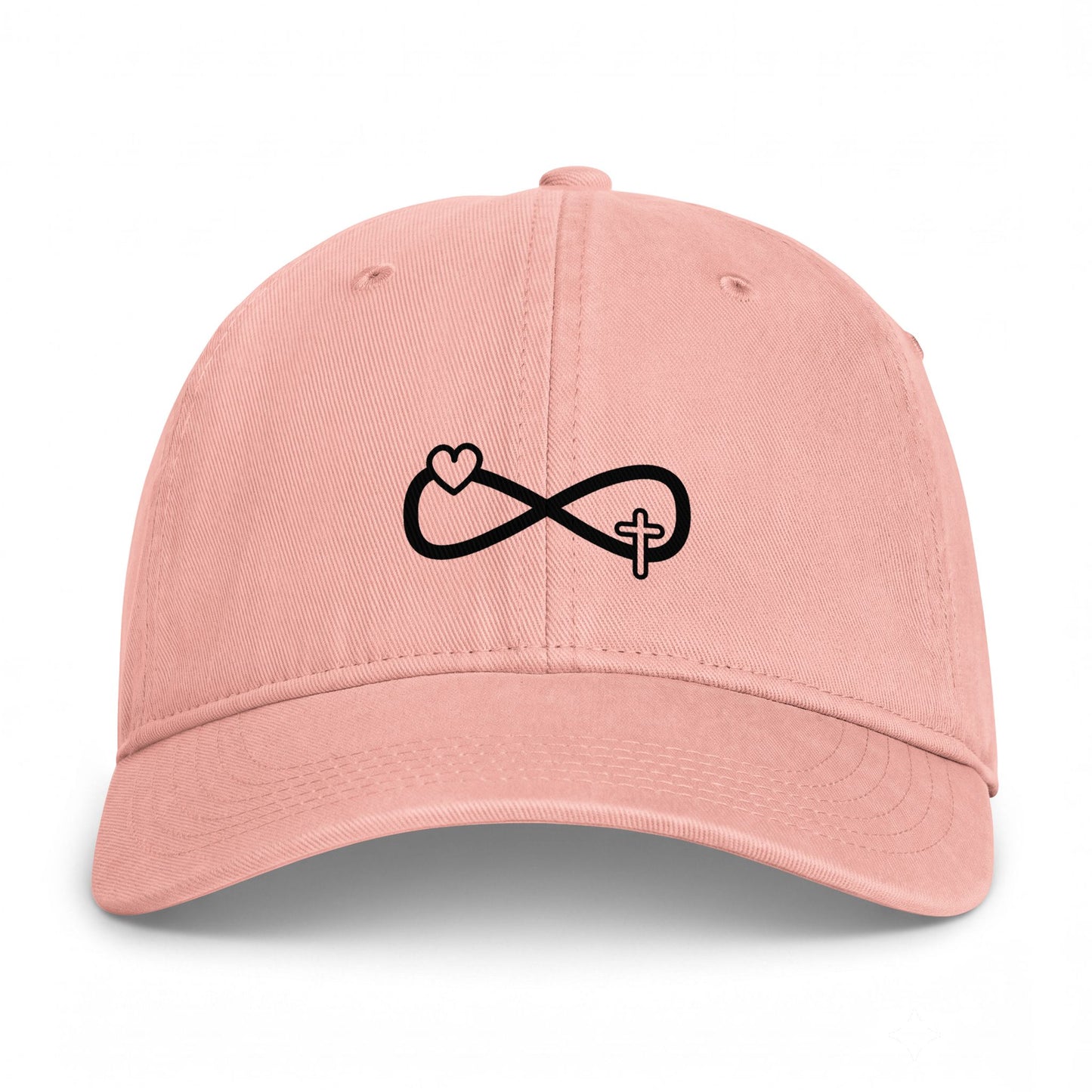 Infinity Heart & Cross Embroidered Cap — Coastal Washed Baseball Hat