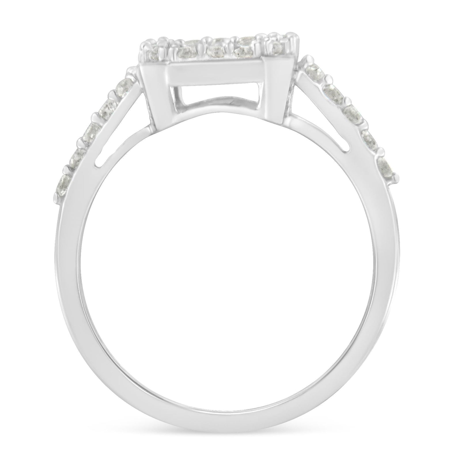 Sterling Silver Emerald Halo Diamond Ring 1.0 Ct