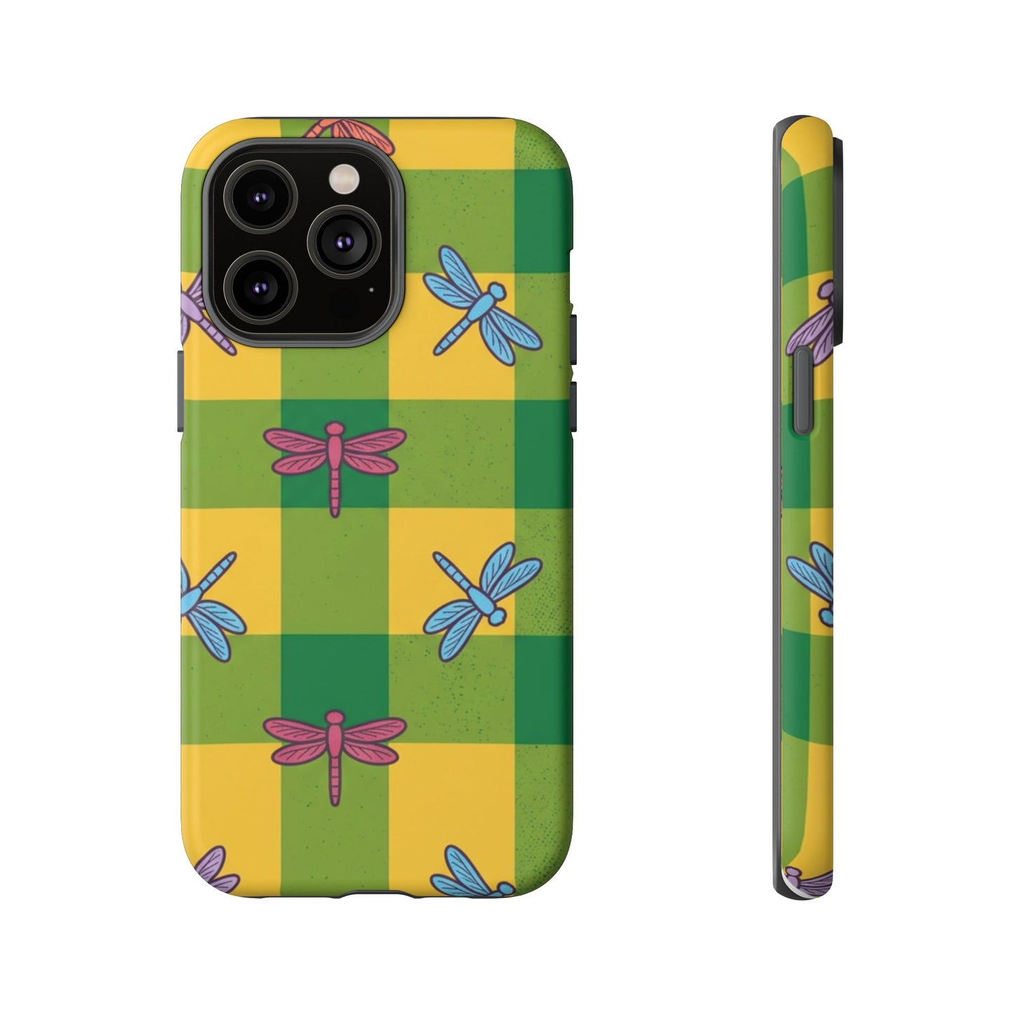 Dragonfly Check Phone Case — Colorful Plaid Protective Tough Case